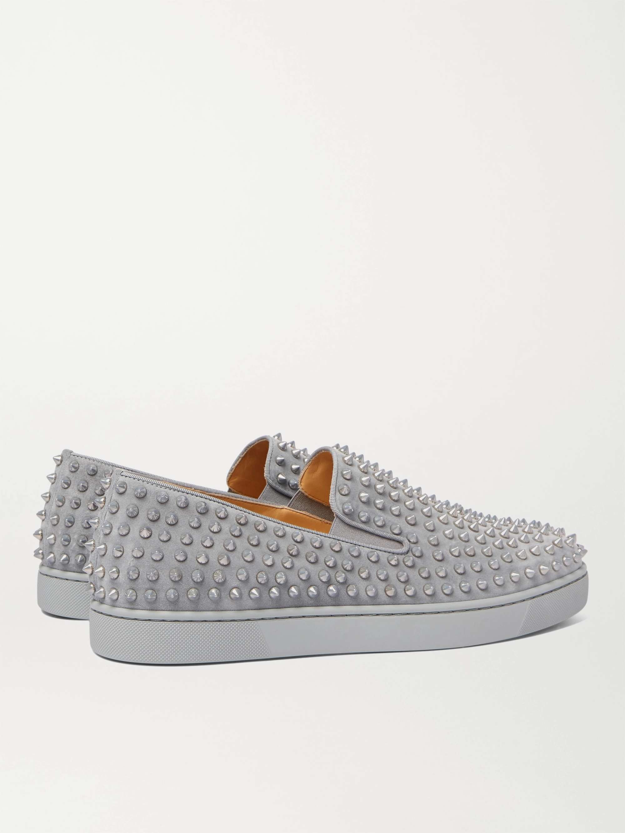 CHRISTIAN LOUBOUTIN Roller-Boat Spiked Suede Slip-On Sneakers