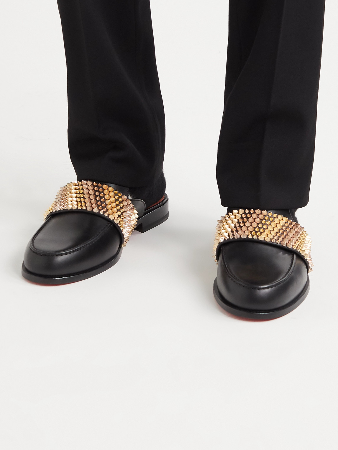 Christian Louboutin Bille En Tete Spiked Backless Leather Loafers In ...