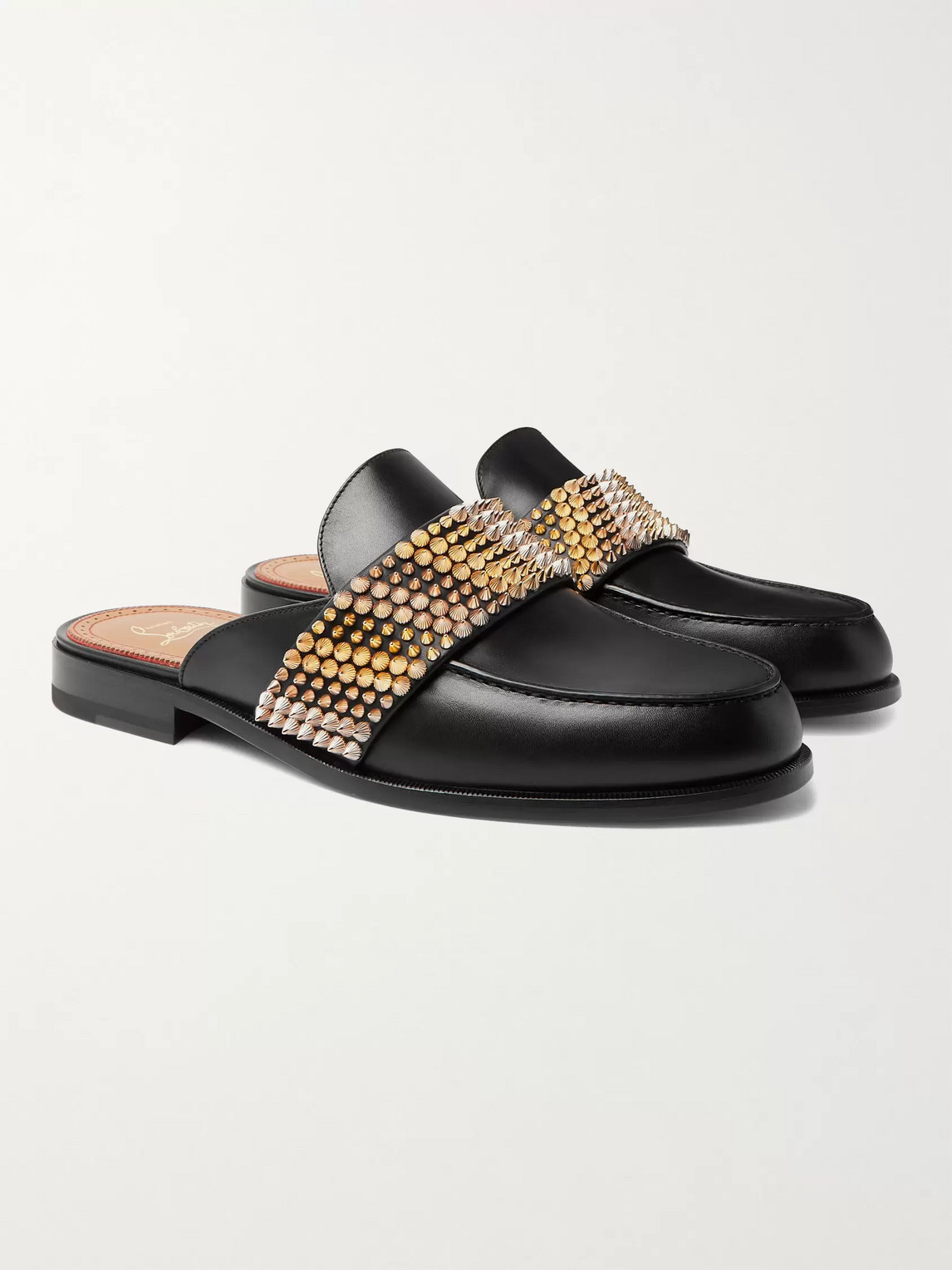 CHRISTIAN LOUBOUTIN STUDDED LEATHER BACKLESS LOAFERS