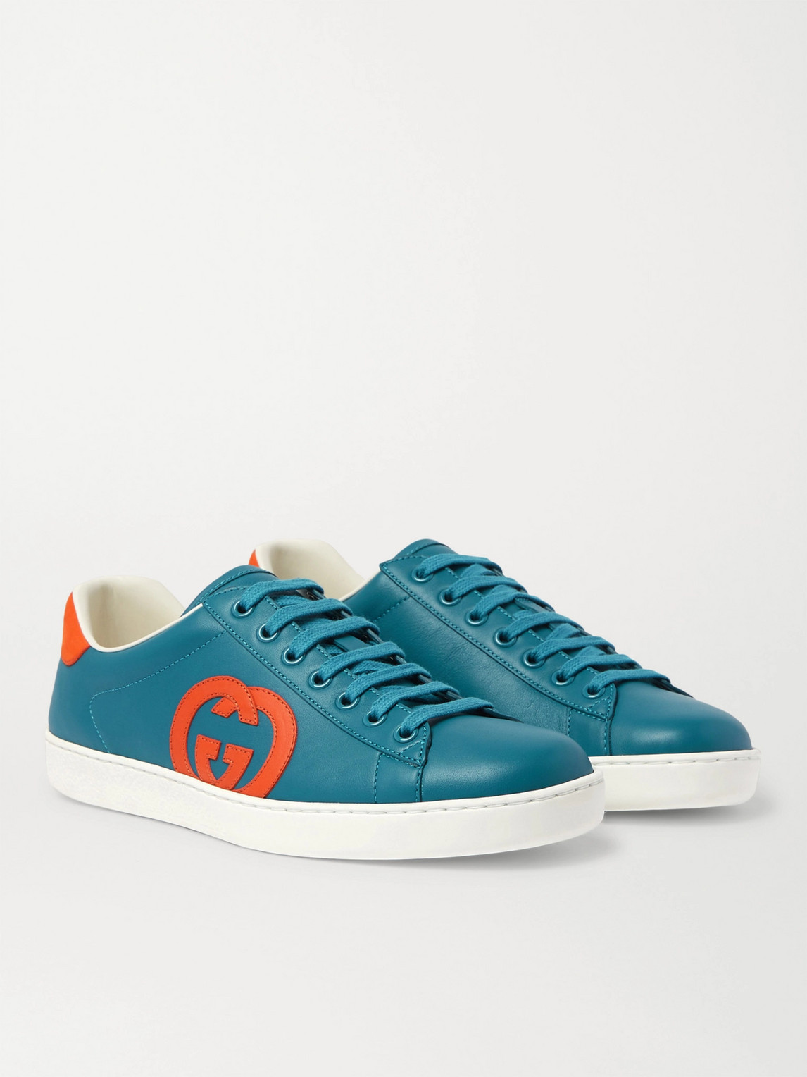 GUCCI ACE SUEDE-TRIMMED LEATHER trainers