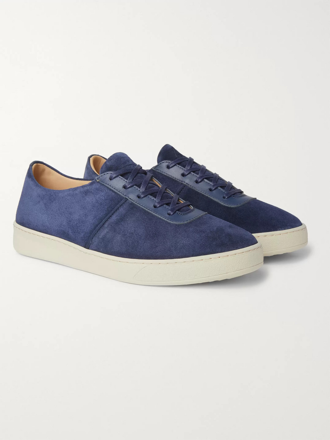 Mulo Leather-trimmed Suede Sneakers In Blue