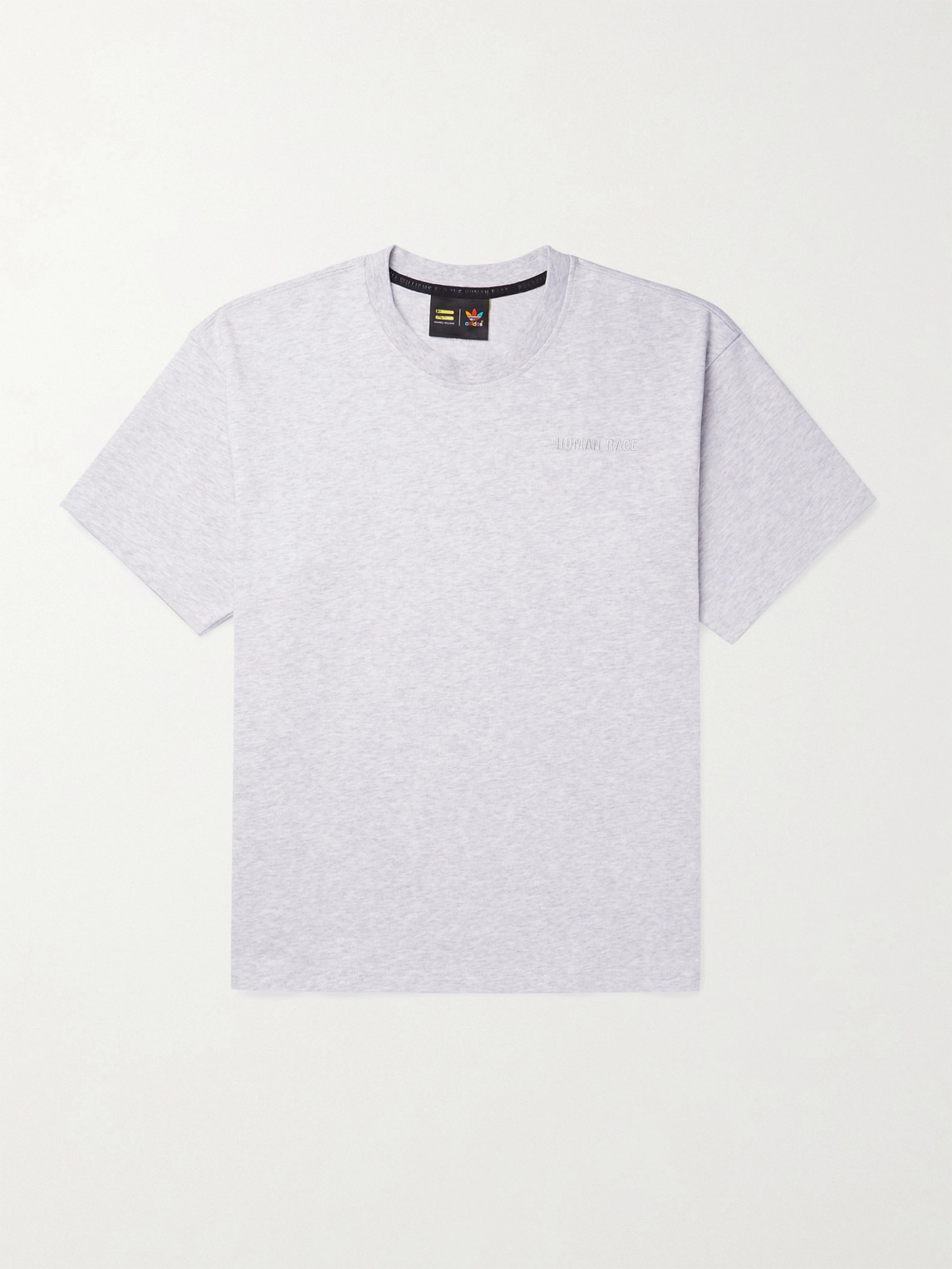 Adidas Consortium Pharrell Williams Embroidered Mélange Cotton-jersey T-shirt In Gray