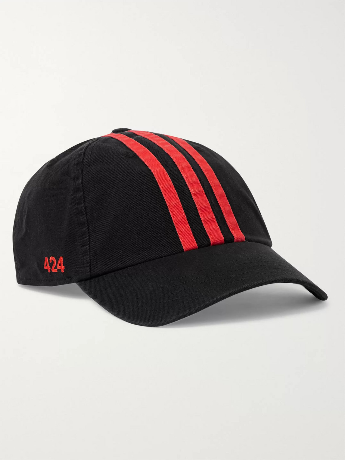 Adidas Consortium 424 Logo-embroidered Striped Cotton-twill Baseball Cap In Black