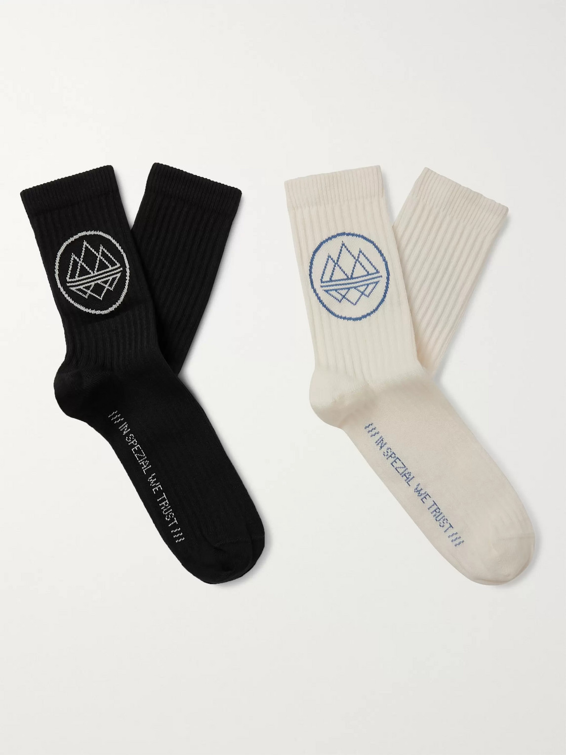 Adidas Consortium Spezial Two-pack Logo-intarsia Cotton-blend Socks In Black