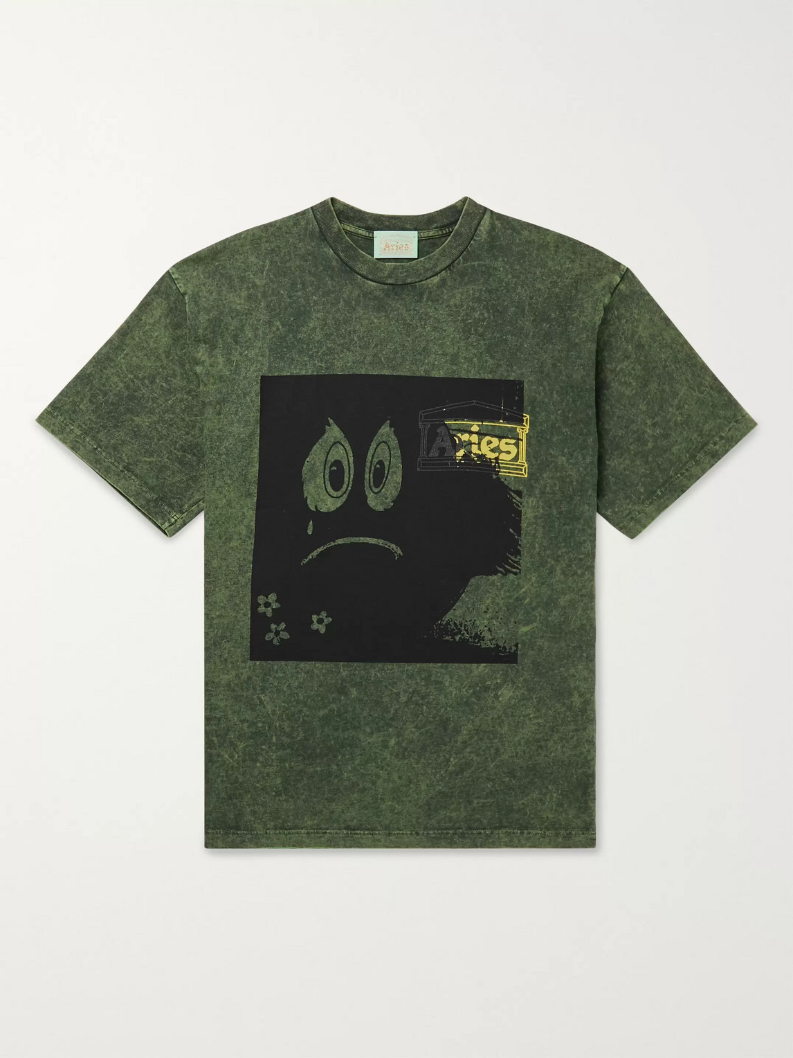 Aries Acid-washed Printed Cotton-jersey T-shirt In Green