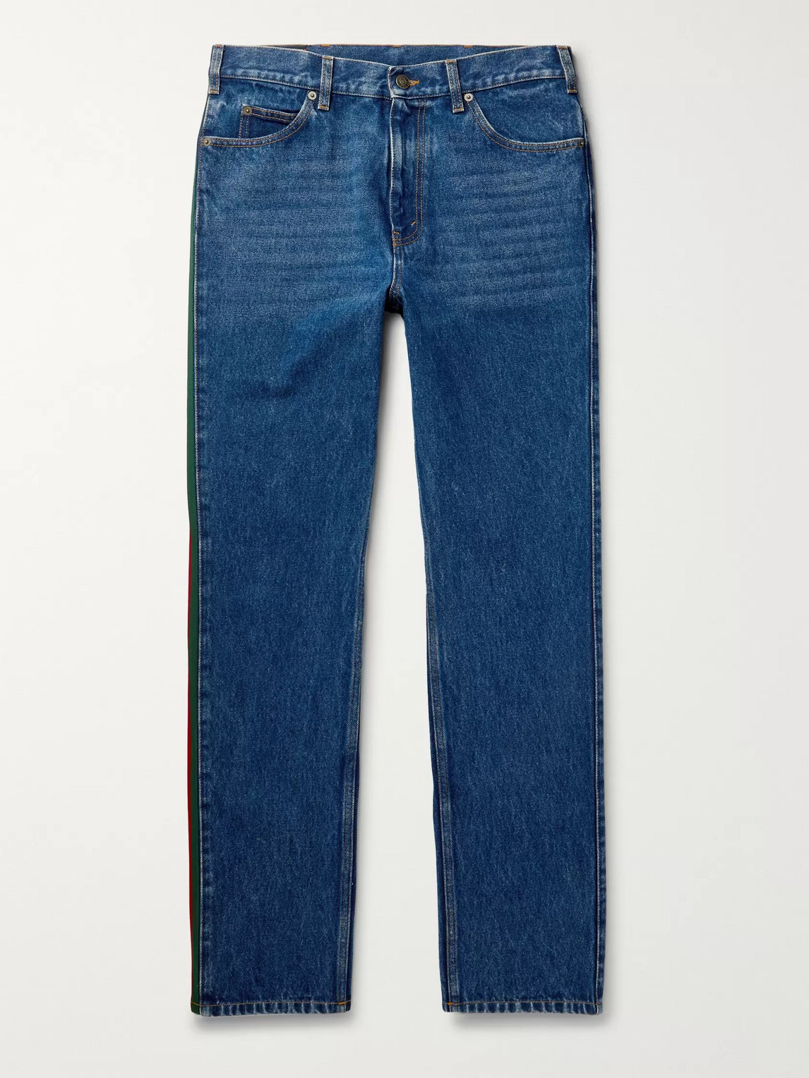 Gucci Webbing-trimmed Denim Jeans In Blue