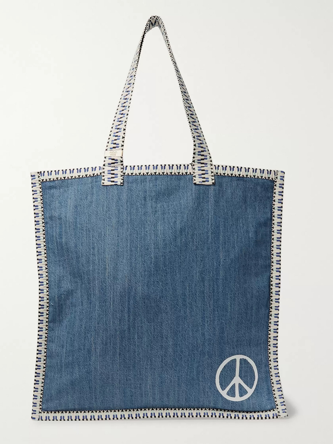Apc Rth Webbing-trimmed Printed Cotton-chambray Tote Bag In Blue