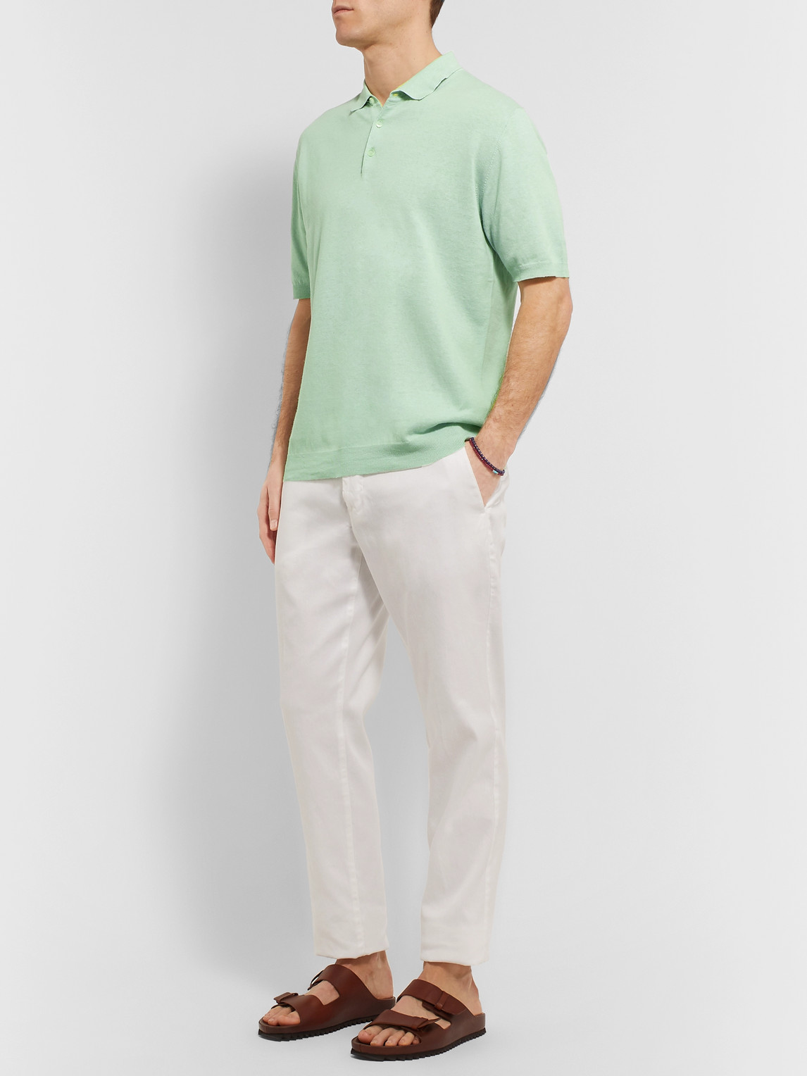 Altea Linen And Cotton-blend Polo Shirt In Green