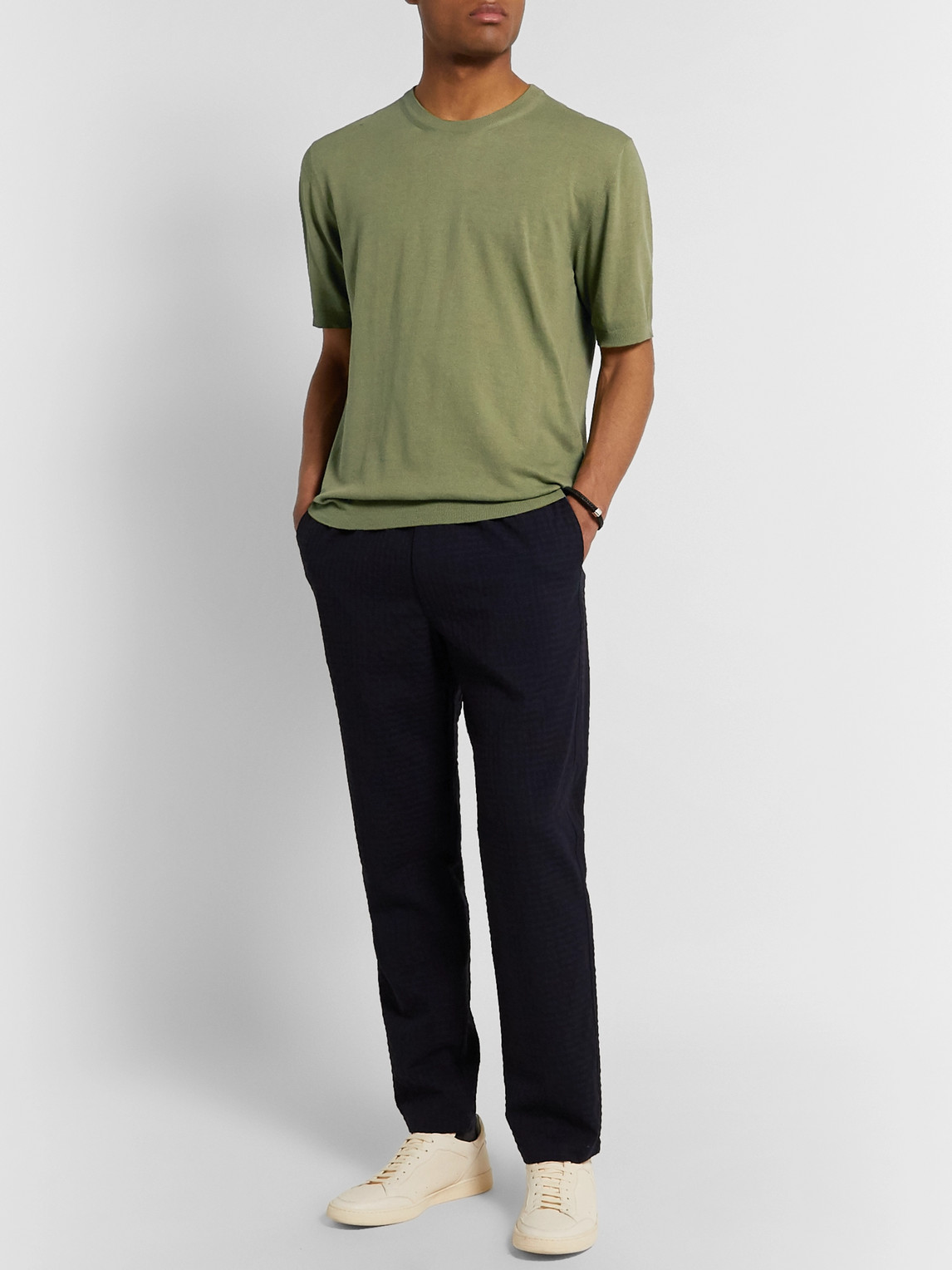 Altea Linen And Cotton-blend Sweater In Green
