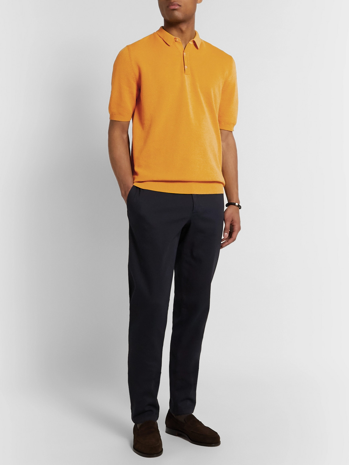 Altea Textured Linen And Cotton-blend Polo Shirt In Yellow