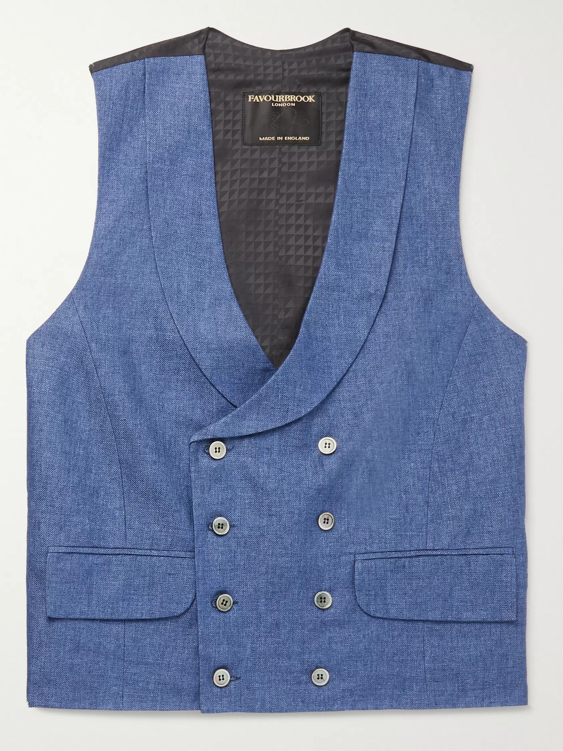 Favourbrook Slim-fit Double-breasted Linen-twill Waistcoat In Blue