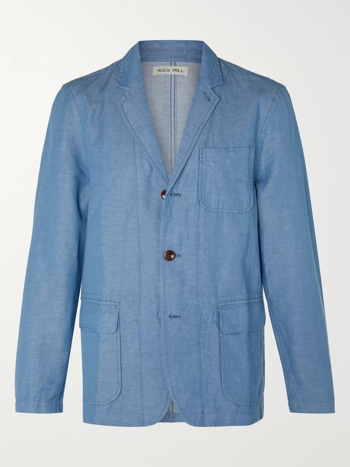 Alex Mill Unstructured Herringbone Linen And Cotton-blend Chambray Blazer In Blue
