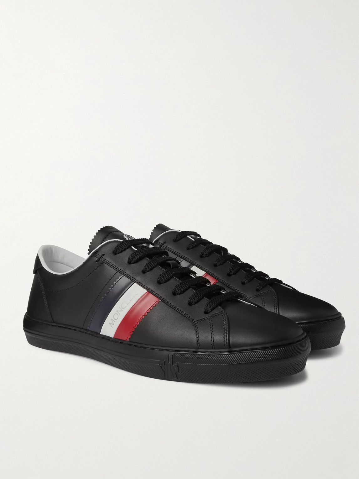 Shop Moncler New Monaco Striped Leather Sneakers In Black