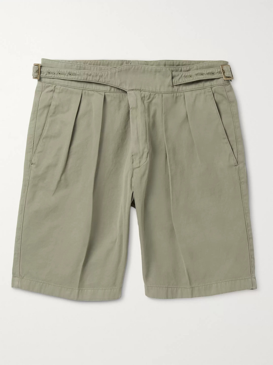 Rubinacci Manny Garment-dyed Pleated Cotton-twill Shorts In Green