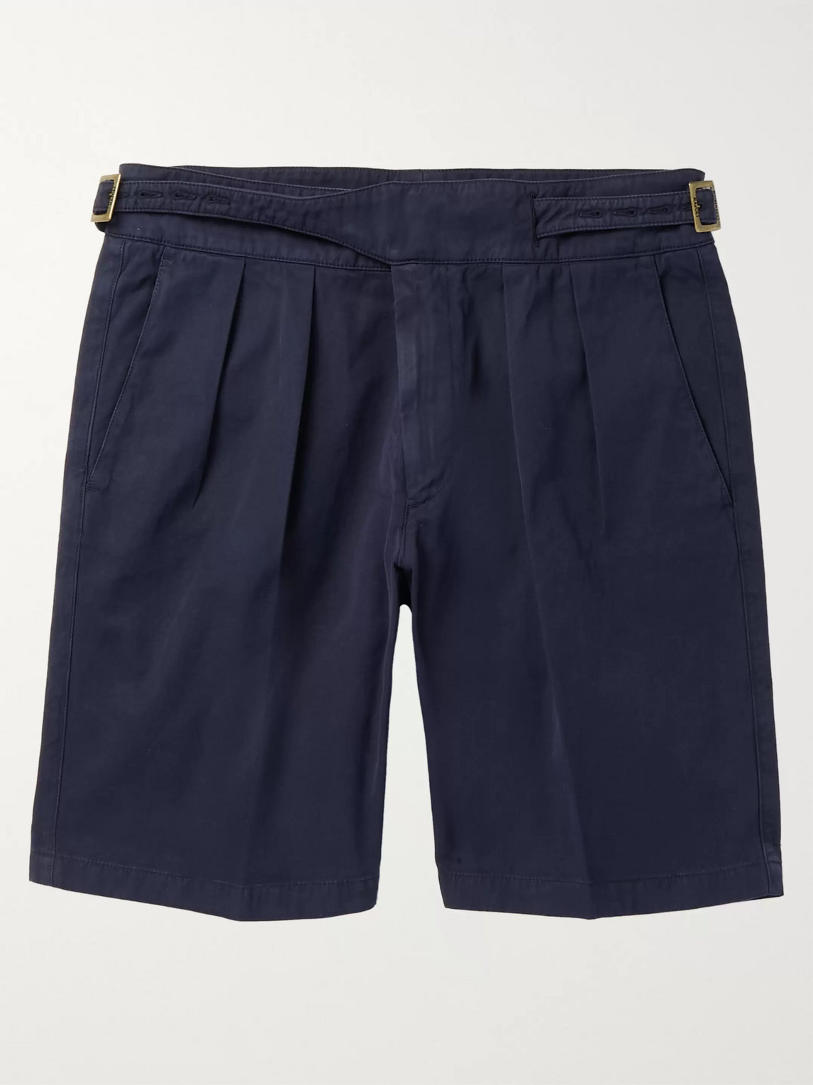 Rubinacci Manny Garment-dyed Pleated Cotton-twill Shorts In Blue
