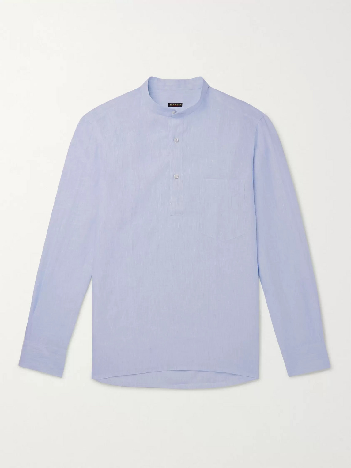 Rubinacci Guru Grandad-collar Striped Linen Half-placket Shirt In Blue