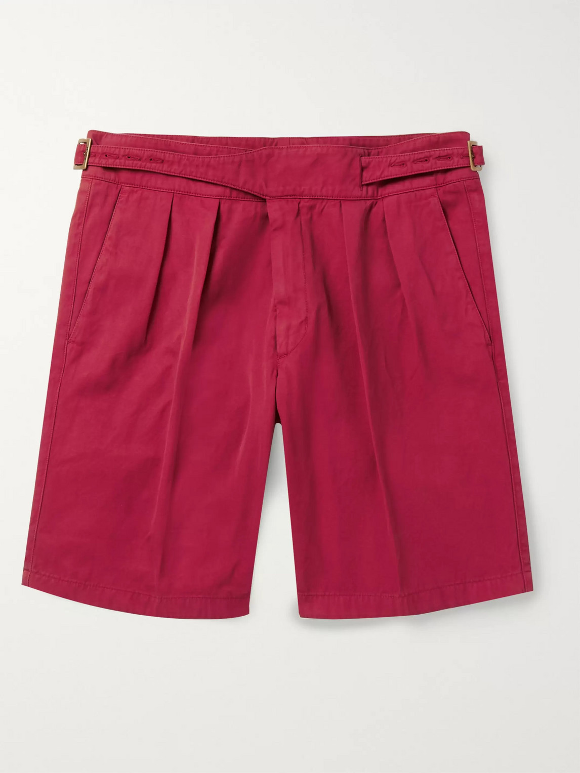 Rubinacci Manny Garment-dyed Pleated Cotton-twill Shorts In Red