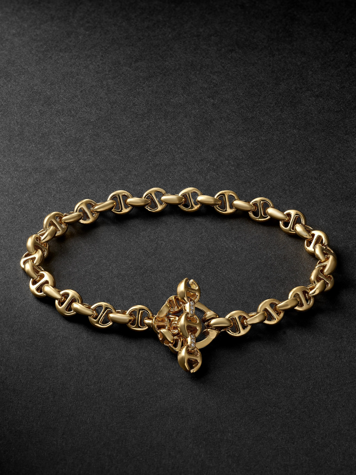 Hoorsenbuhs Open-link Monogram 5mm Gold Diamond Bracelet | ModeSens