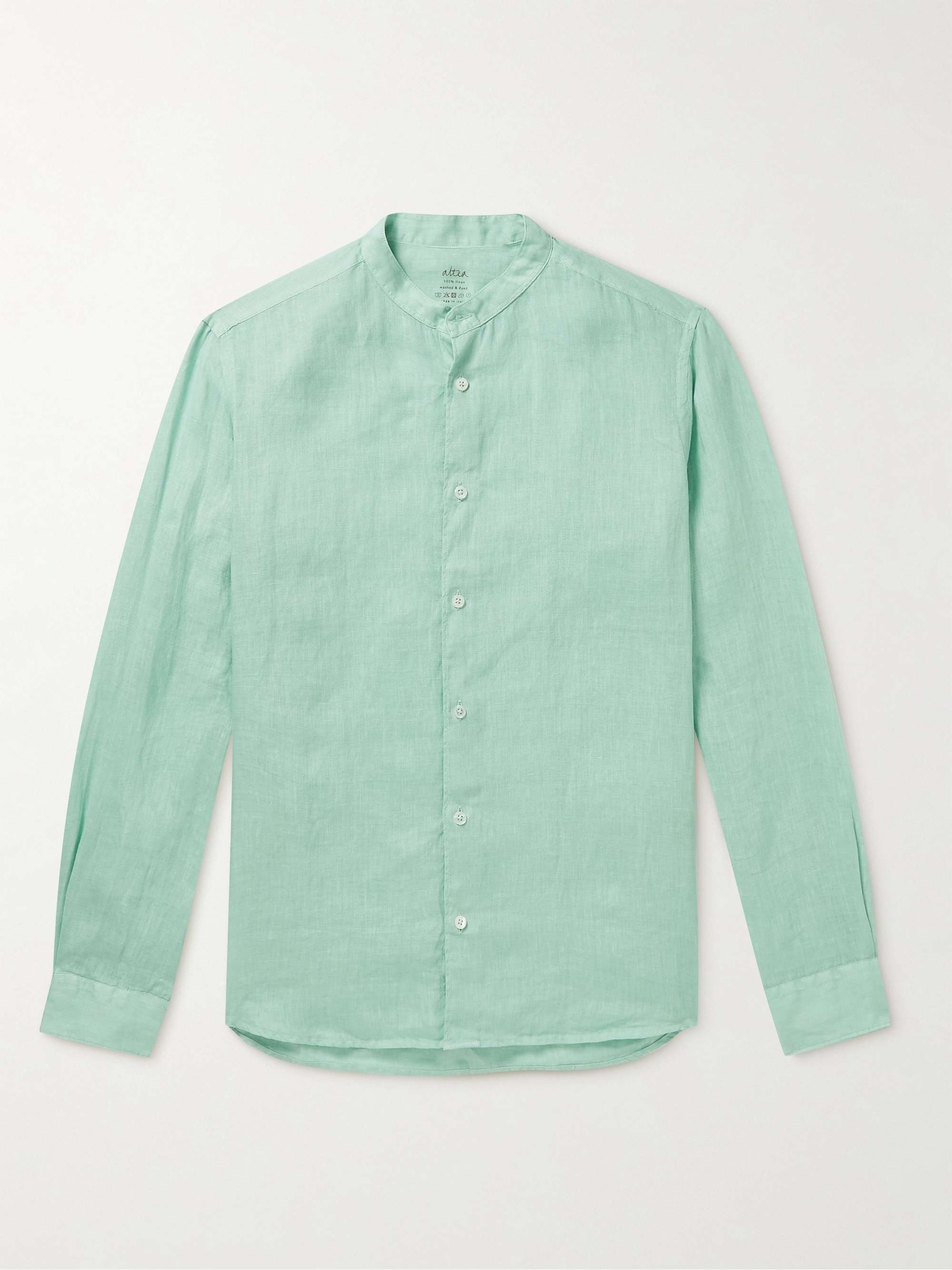 ALTEA Brent Grandad-Collar Linen Shirt