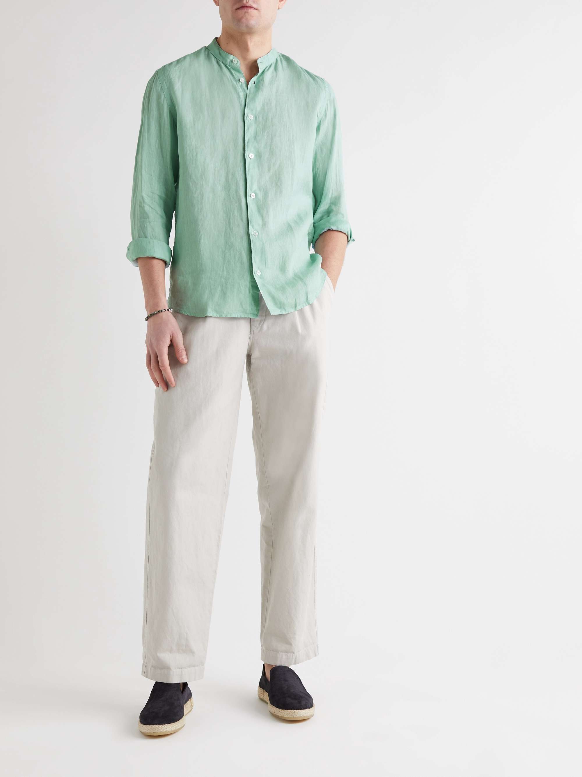 ALTEA Brent Grandad-Collar Linen Shirt