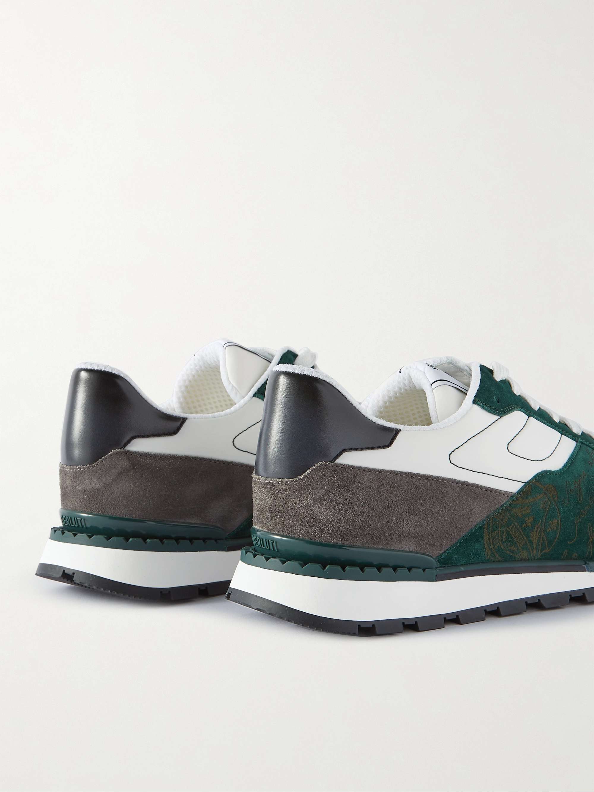 BERLUTI Shell and Leather-Trimmed Suede Sneakers
