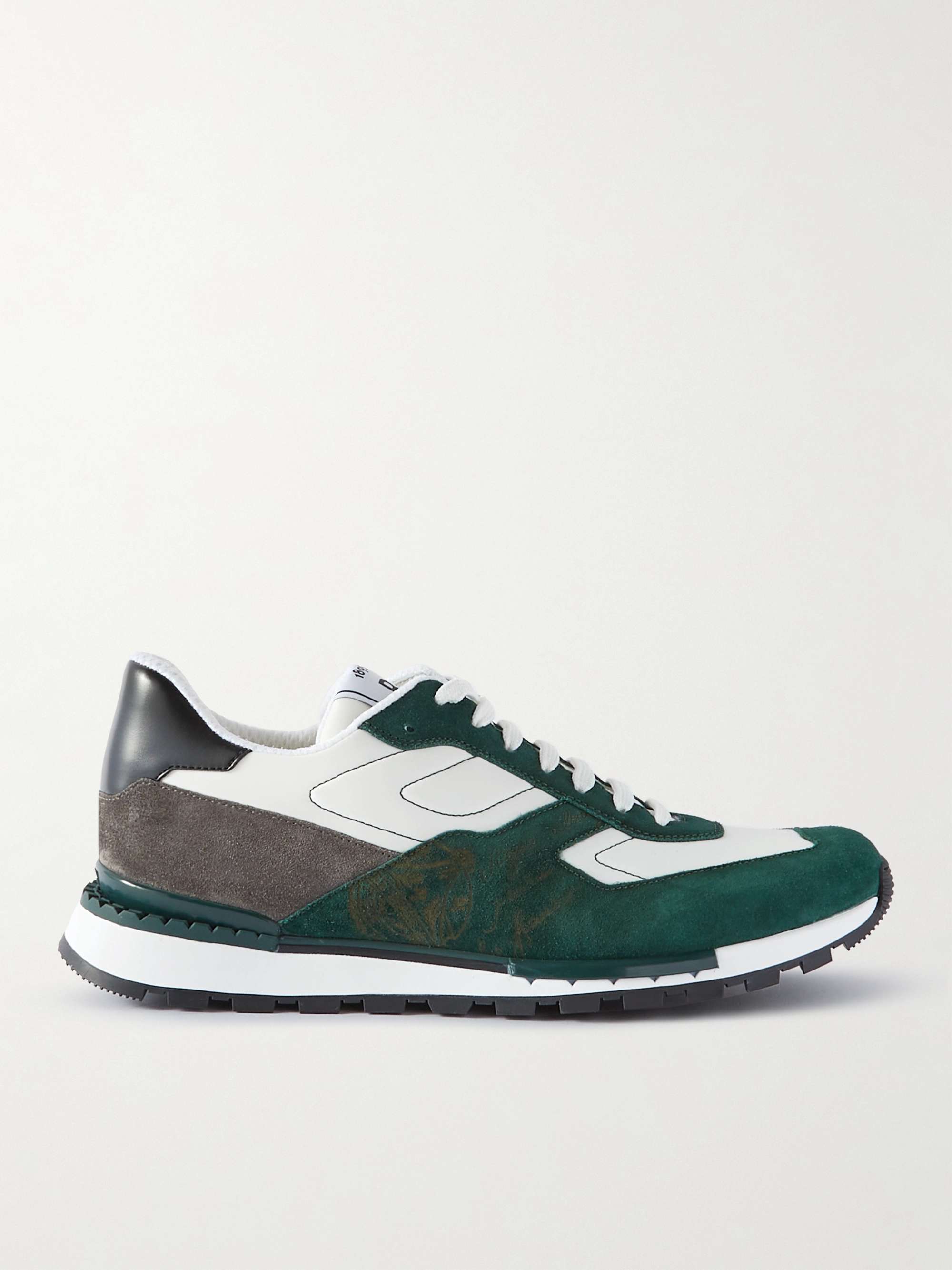 벨루티 스니커즈 BERLUTI Shell and Leather-Trimmed Suede Sneakers,Green