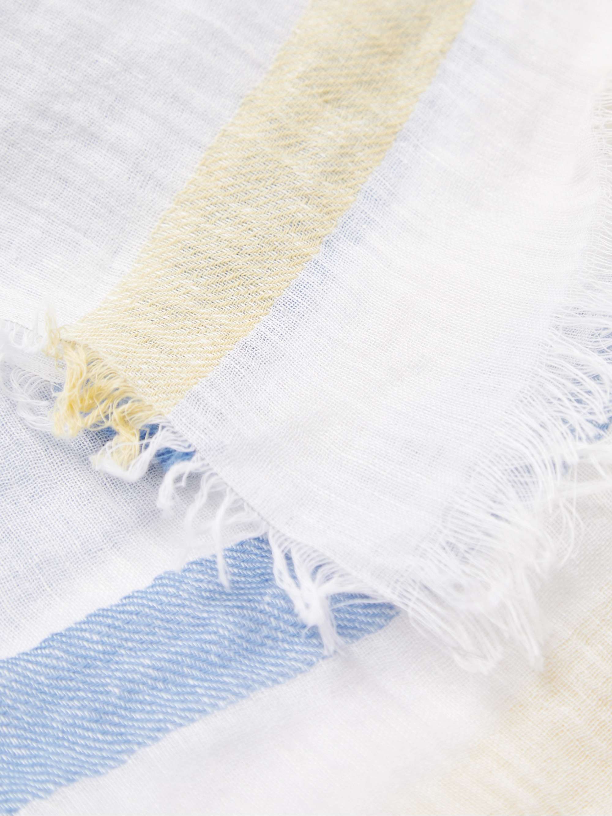 ALTEA Fringed Striped Linen and Cotton-Blend Voile Scarf