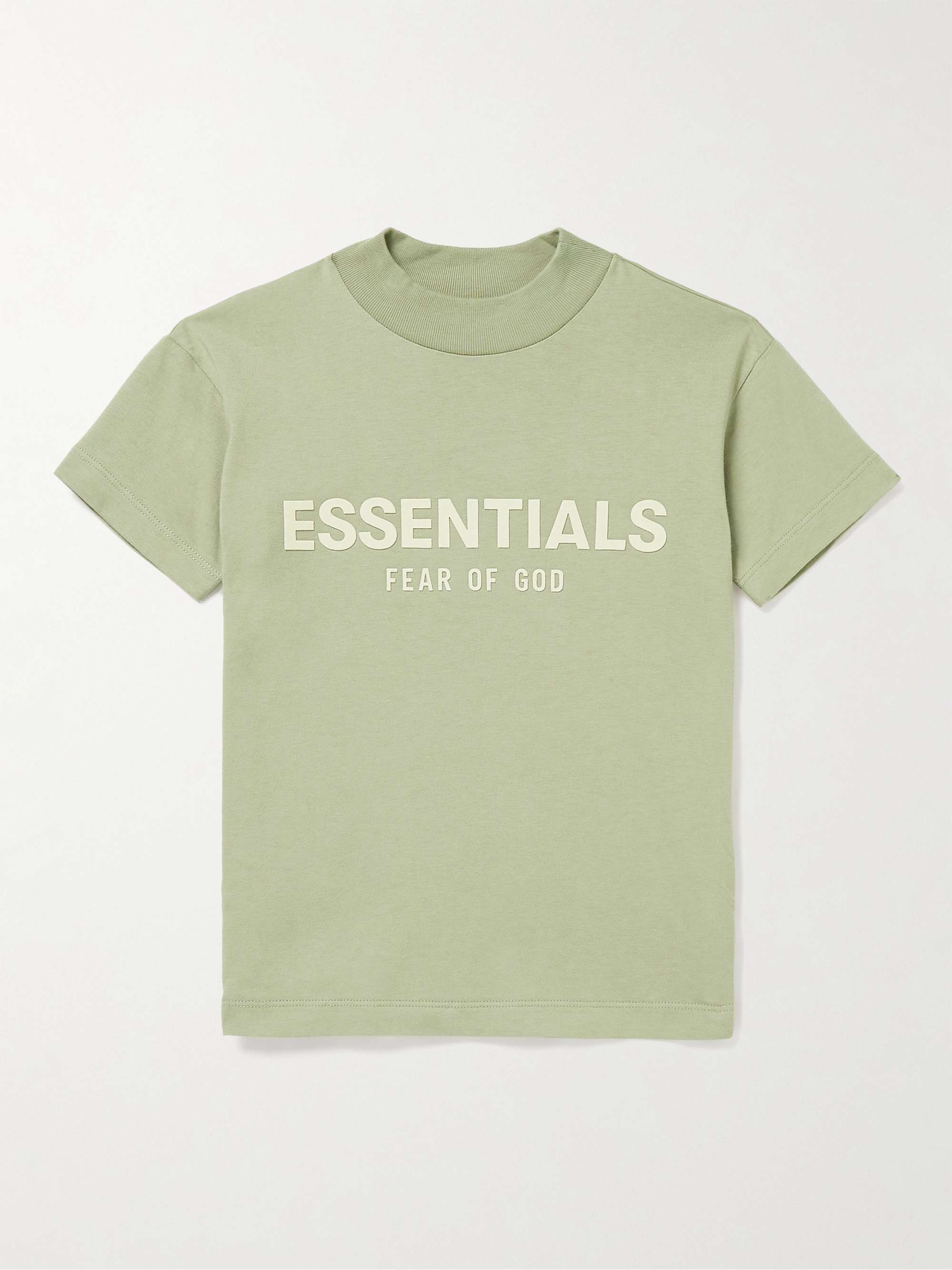 [SPRING 2022 컬렉션] 피어오브갓 에센셜 키즈 티셔츠 FEAR OF GOD ESSENTIALS KIDS Logo-Flocked Cotton-Jersey Mock-Neck T-Shirt,Green
