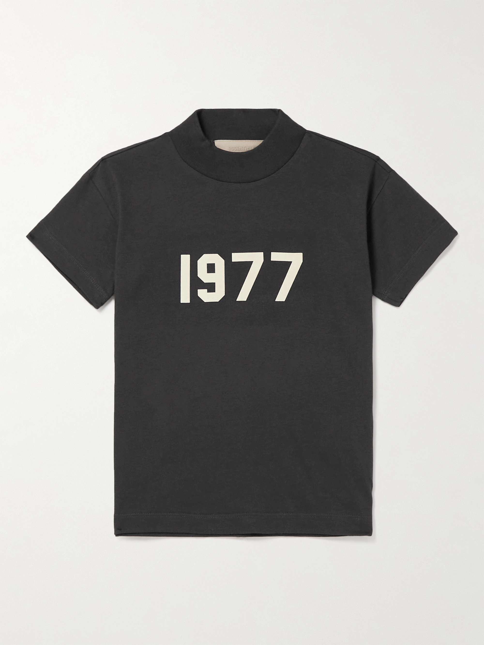 [SPRING 2022 컬렉션] 피어오브갓 에센셜 키즈 티셔츠 FEAR OF GOD ESSENTIALS KIDS Logo-Flocked Cotton-Jersey Mock-Neck T-Shirt,Charcoal