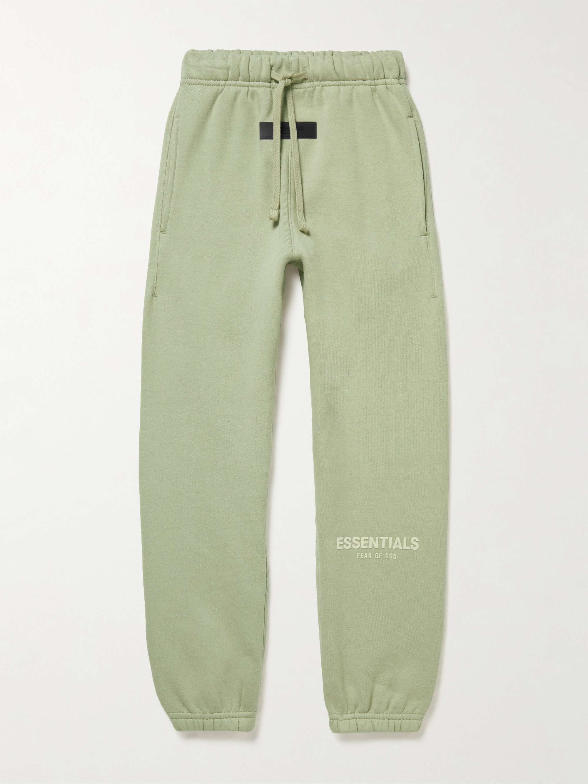 [SPRING 2022 컬렉션] 피어오브갓 에센셜 키즈 스웻팬츠 FEAR OF GOD ESSENTIALS KIDS Logo-Flocked Cotton-Jersey Sweatpants,Green