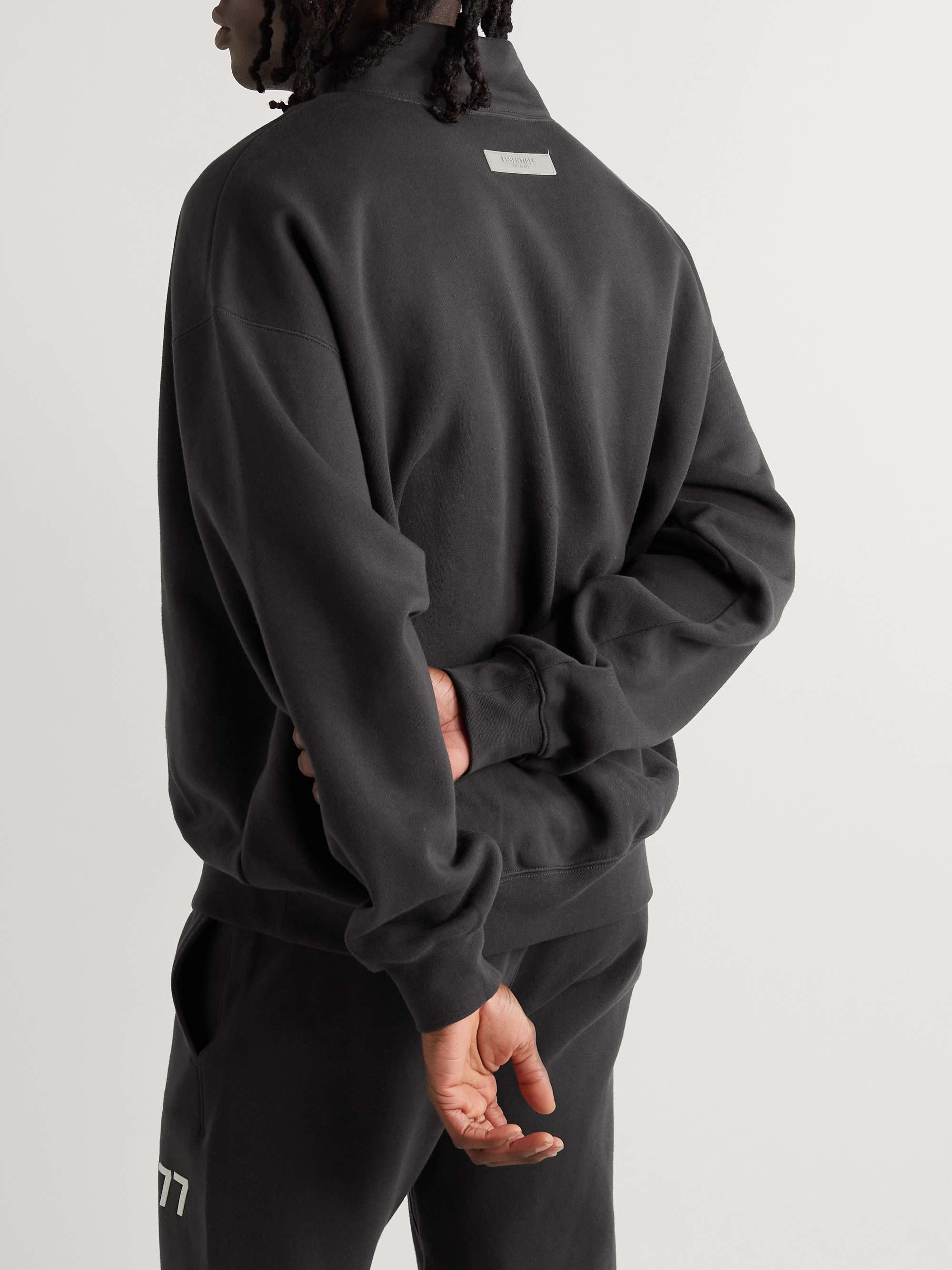 Charcoal Logo-Flocked Cotton-Blend Jersey Mock-Neck Sweatshirt | FEAR ...