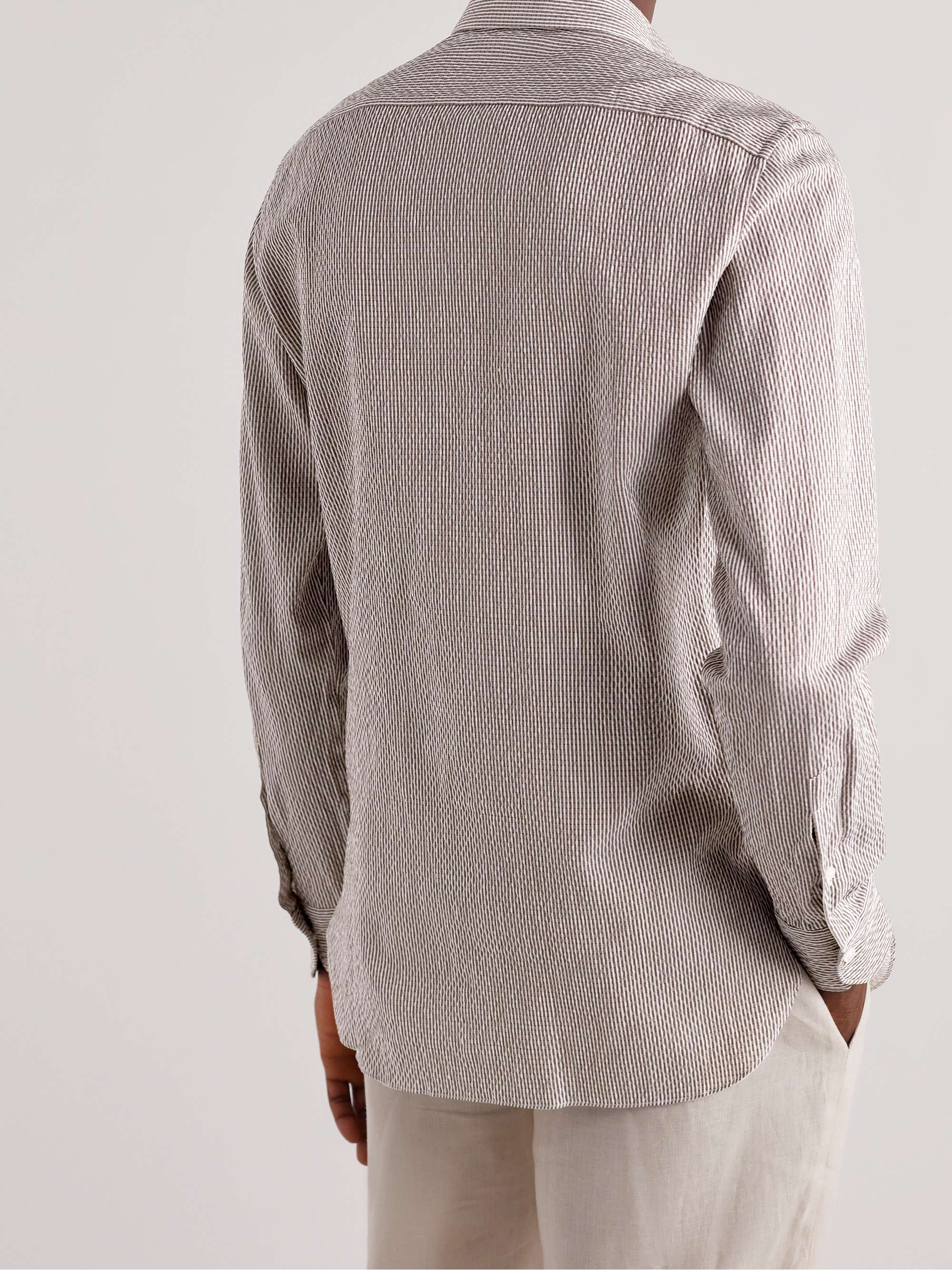 ZEGNA Slim-Fit Striped Cotton and Linen-Blend Seersucker Shirt