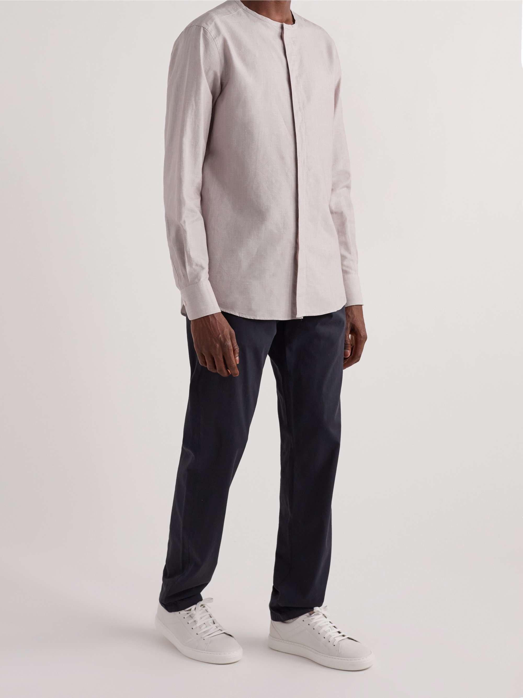 ZEGNA Collarless Cotton, Linen and Silk-Blend Shirt