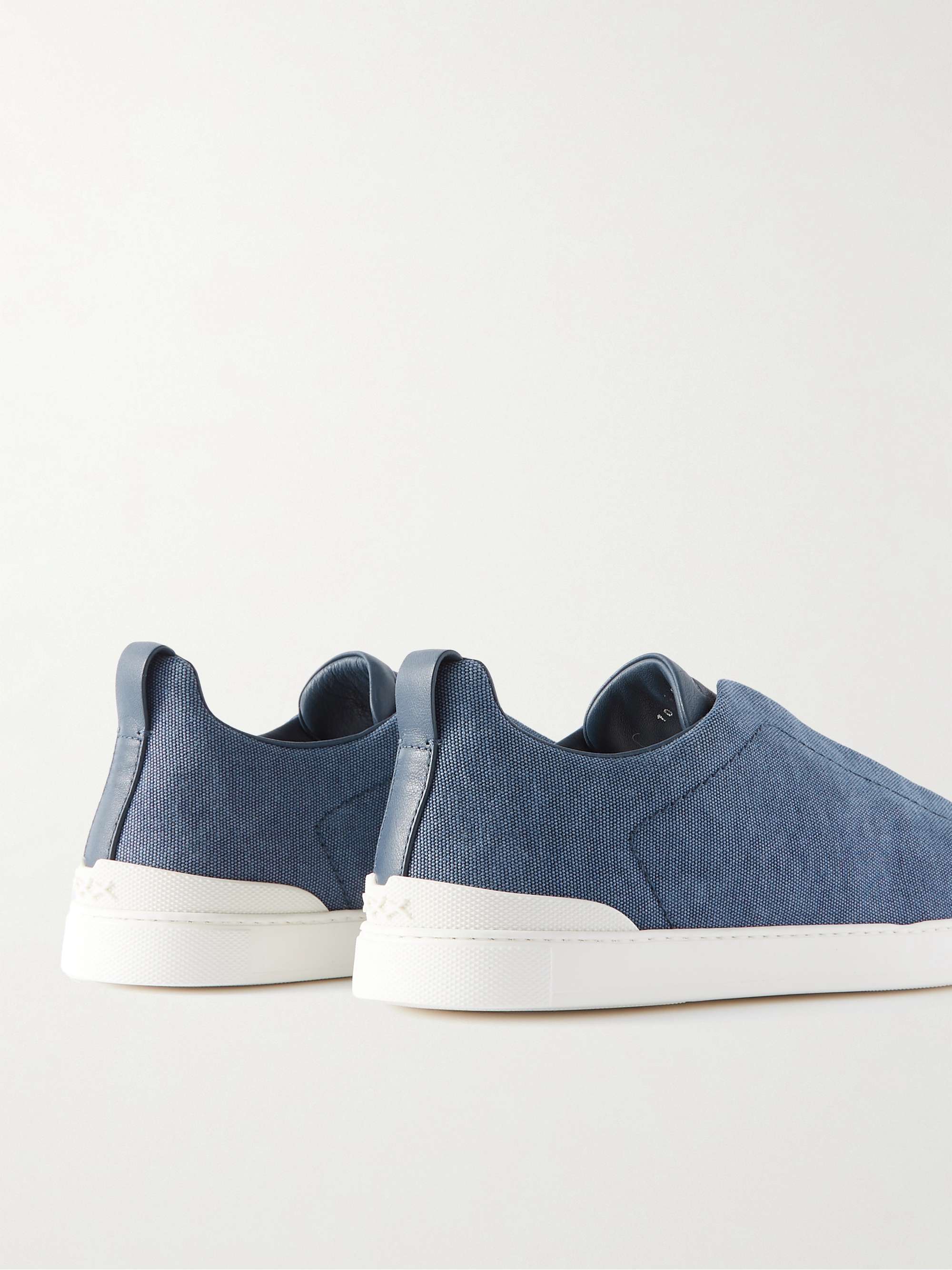 ZEGNA Triple Stitch Leather-Trimmed Canvas Sneakers