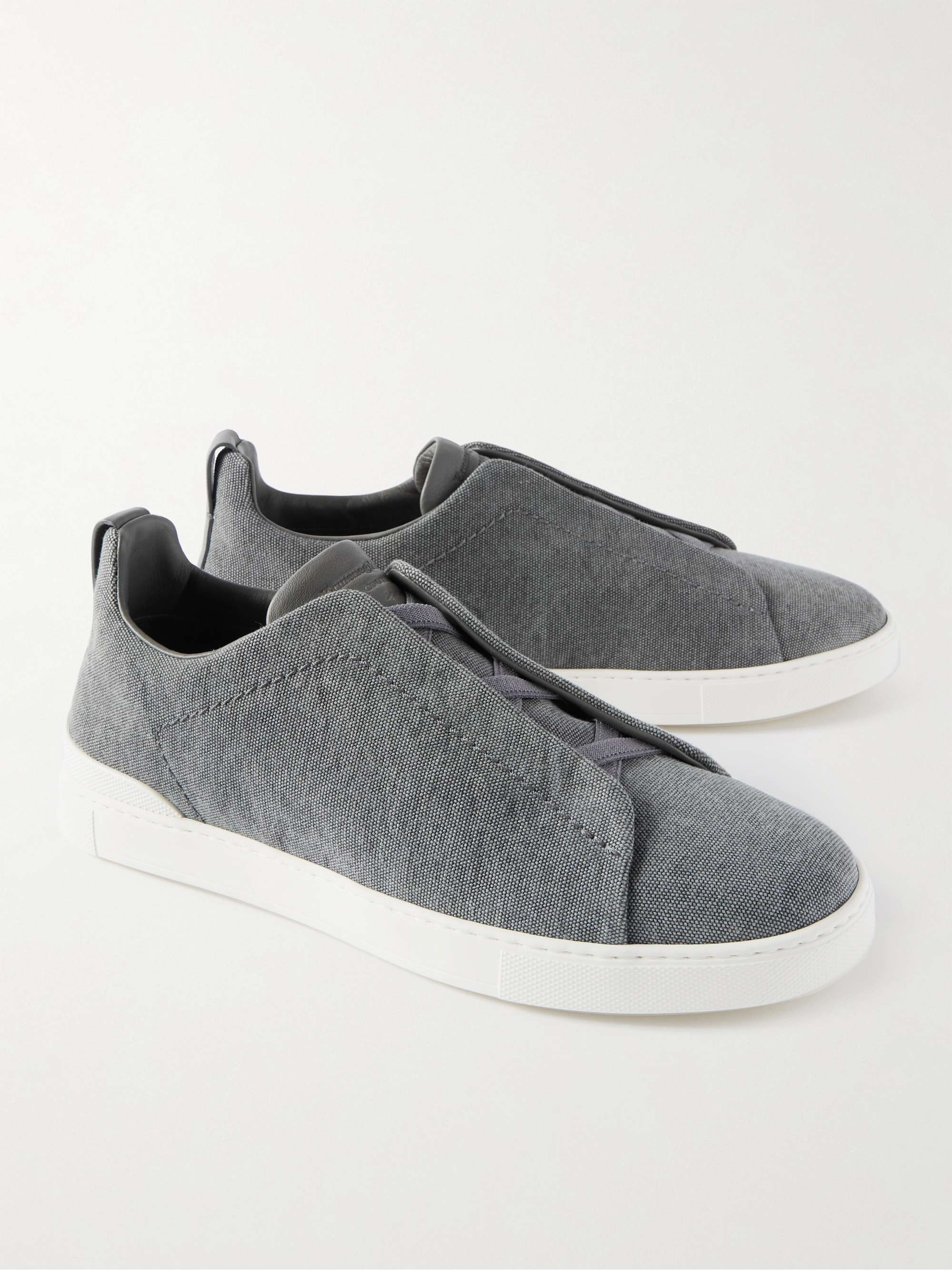 ZEGNA Triple Stitch Leather-Trimmed Canvas Sneakers