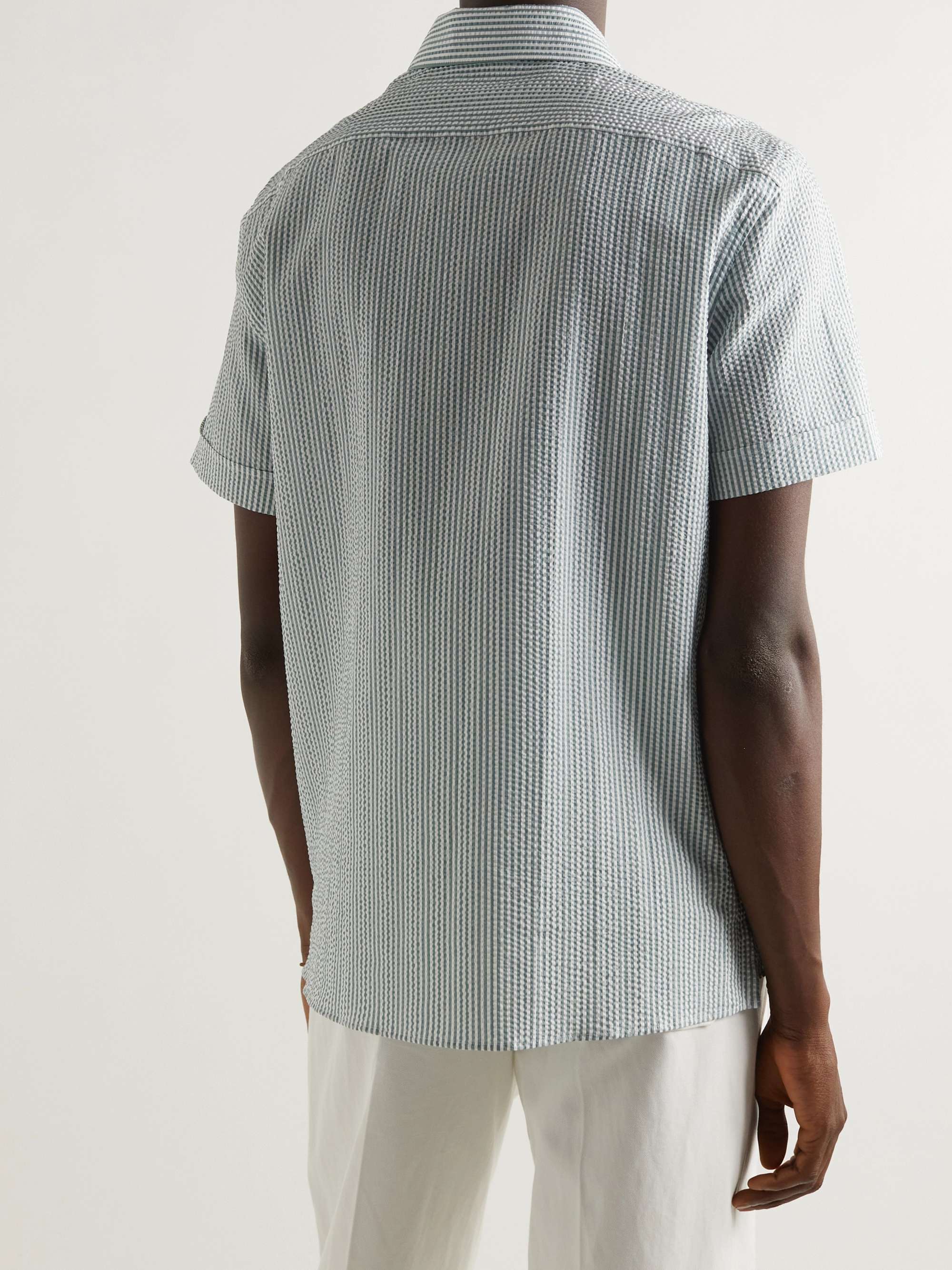 ZEGNA Striped Cotton-Seersucker Polo Shirt