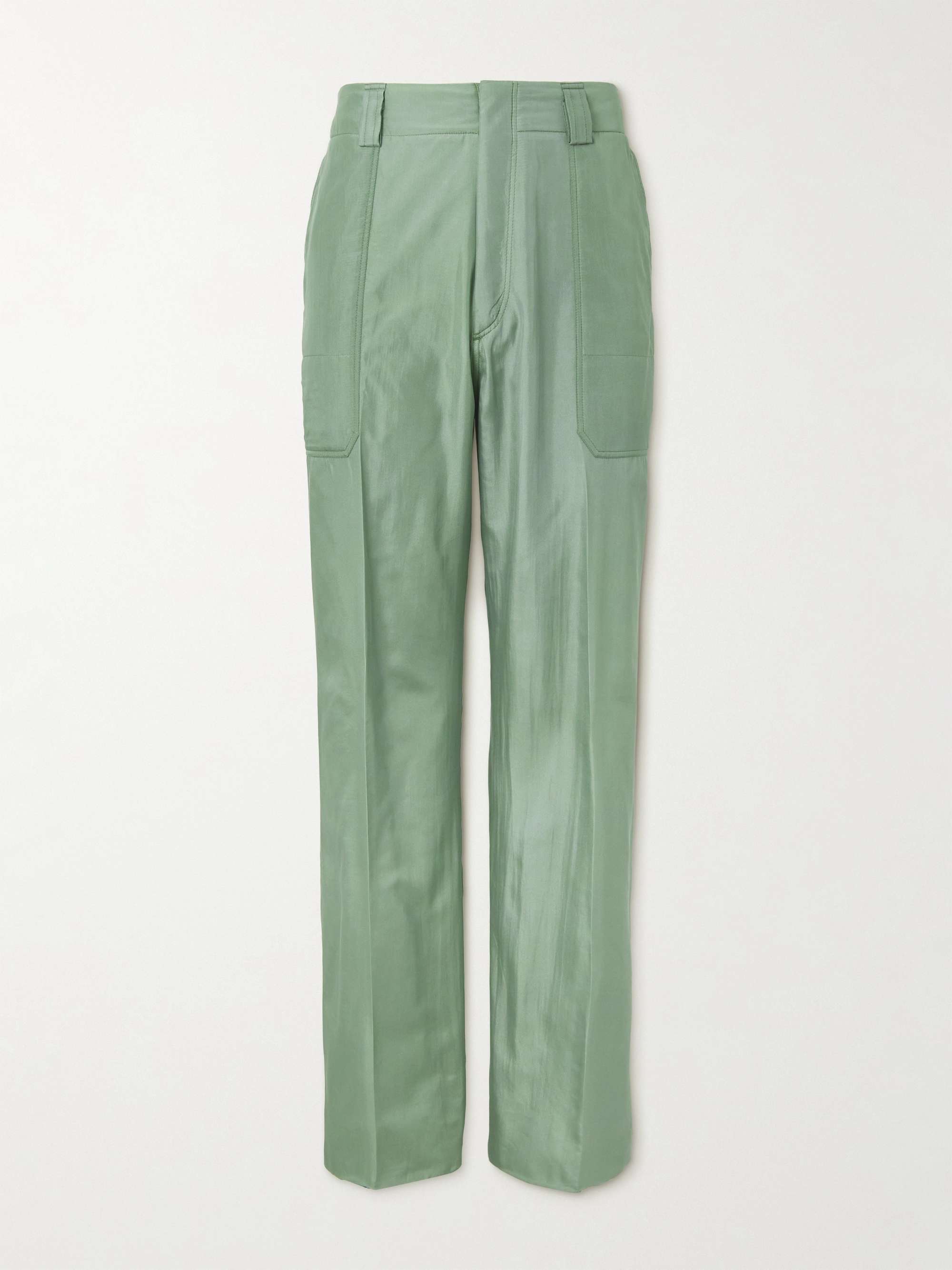 ZEGNA Straight-Leg Padded Pleated Silk Trousers