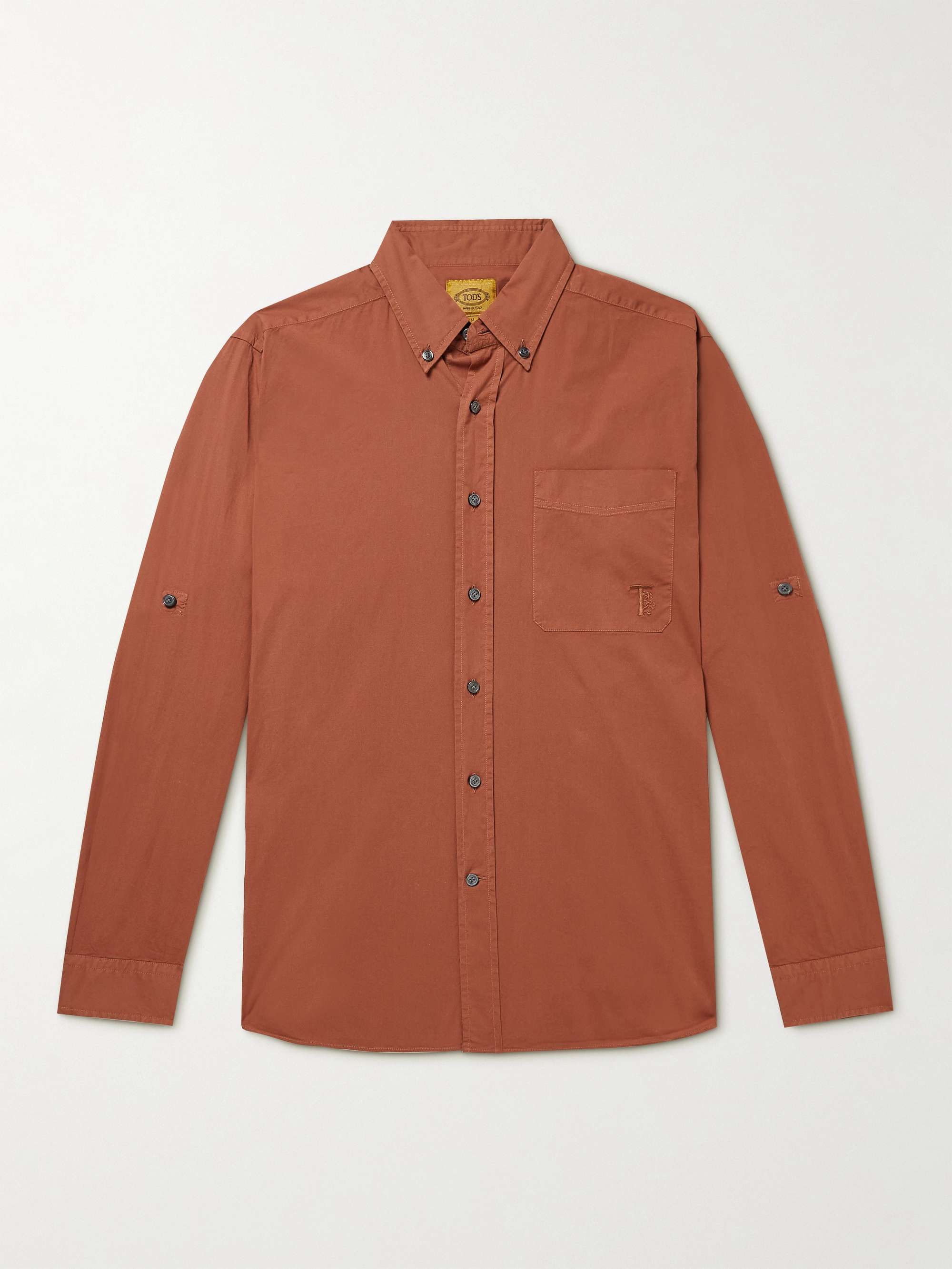 TOD'S Button-Down Collar Logo-Embroidered Cotton-Blend Shirt