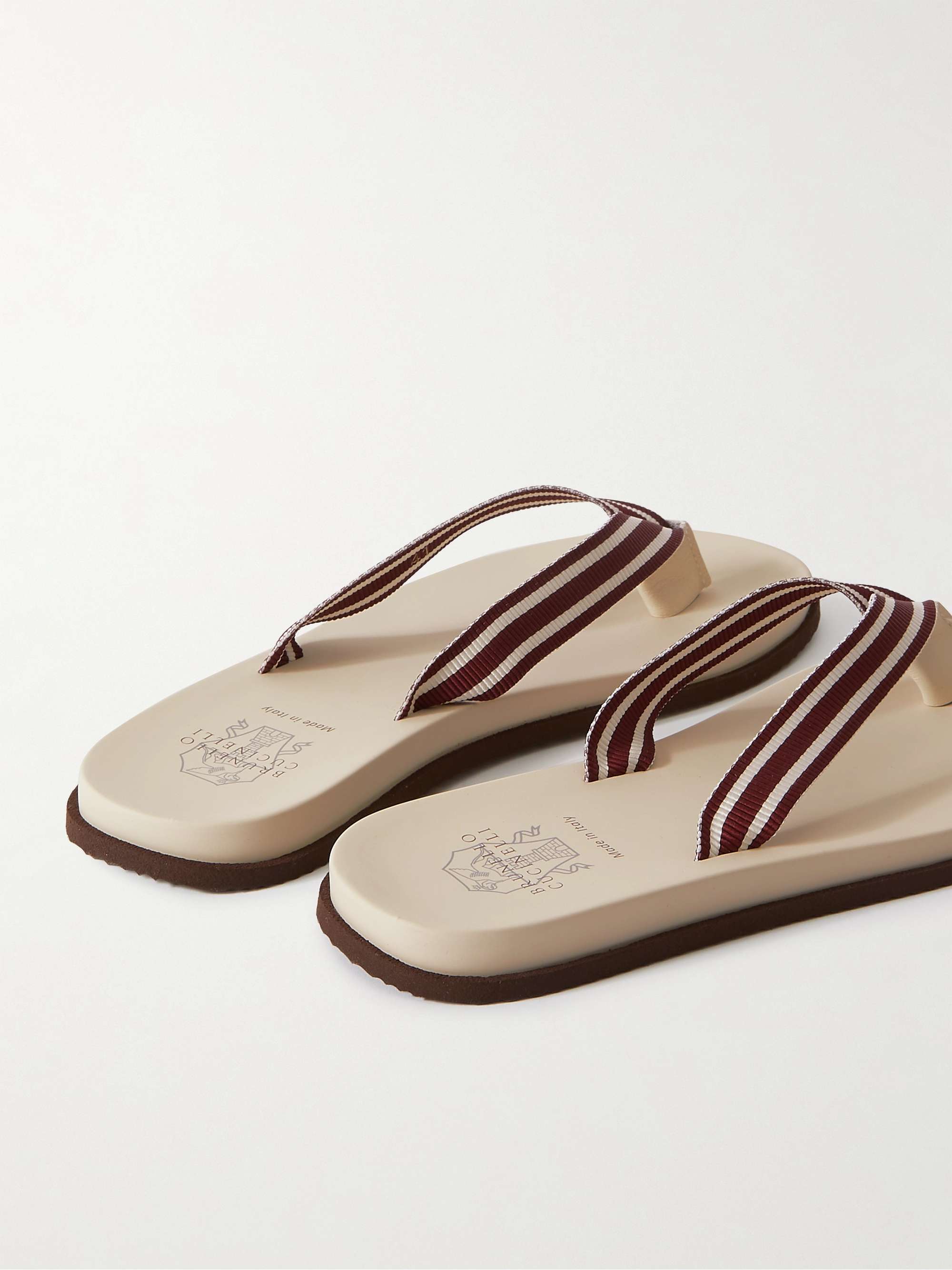 BRUNELLO CUCINELLI Leather-Trimmed Striped Grosgrain Sandals
