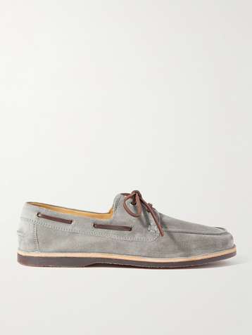 for Men Mens Shoes Slip-on shoes Boat and deck shoes Brunello Cucinelli Suede Boat Shoes in Grey Grey 