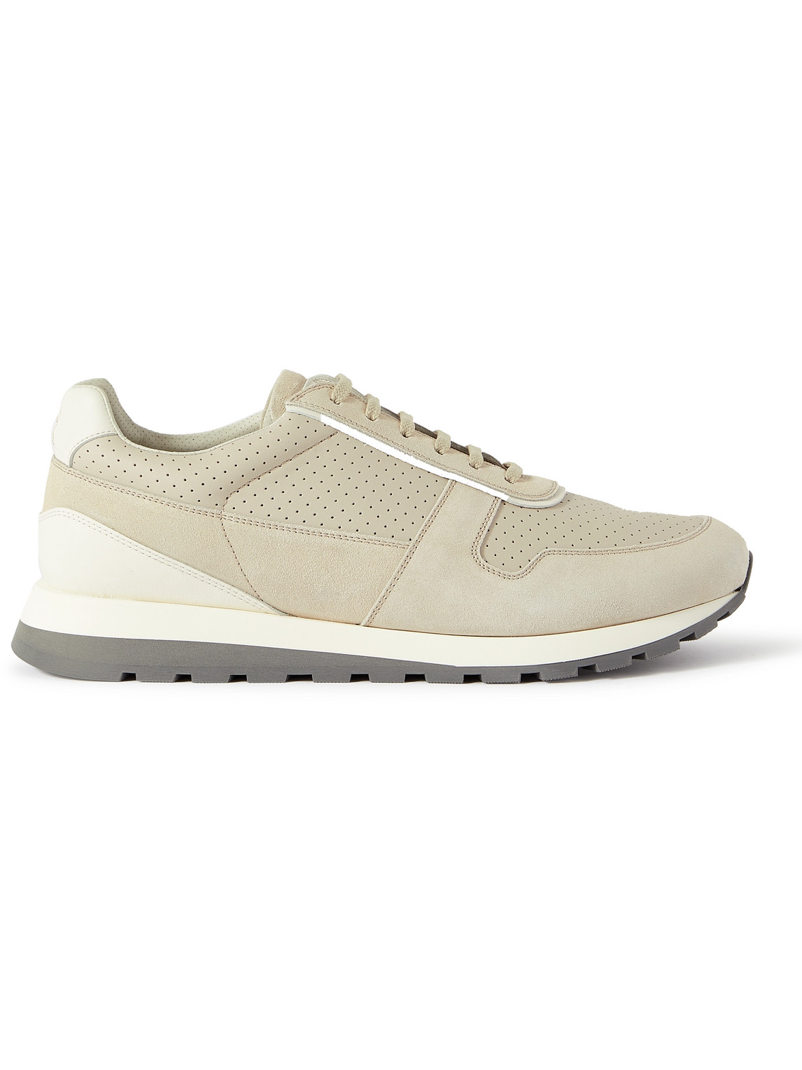 Perforated Leather and Suede Sneakers
