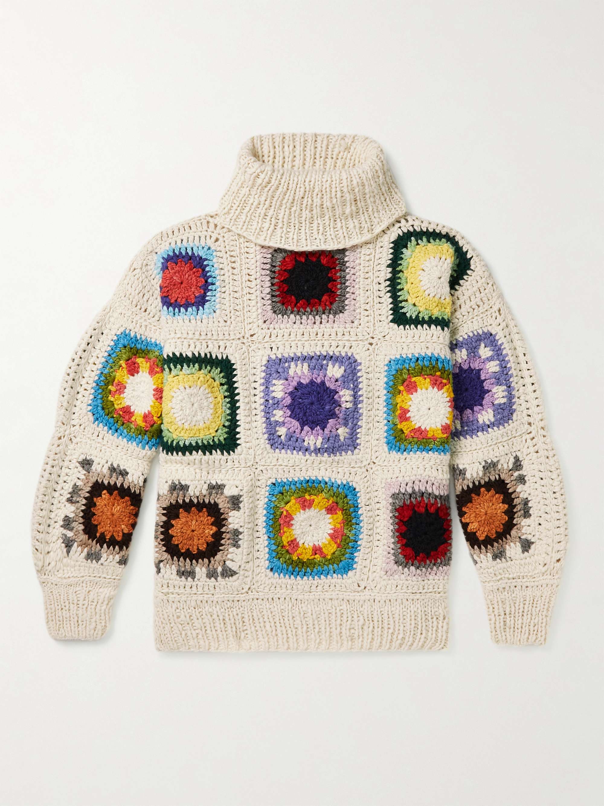 CHAMULA Crochet-Knit Merino Wool Rollneck Sweater