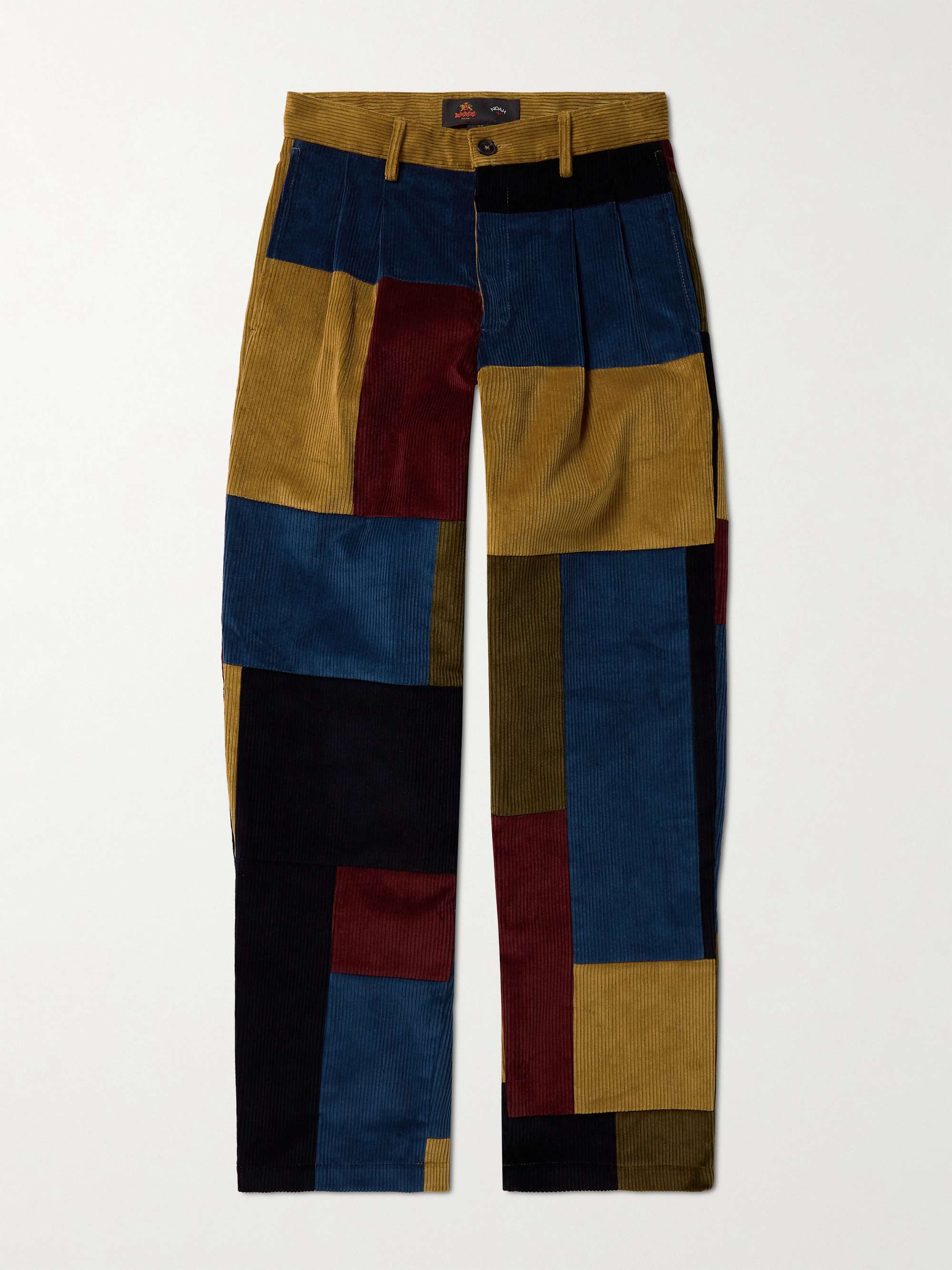 BARACUTA + Noah Wide-Leg Patchwork Cotton-Corduroy Pleated Trousers