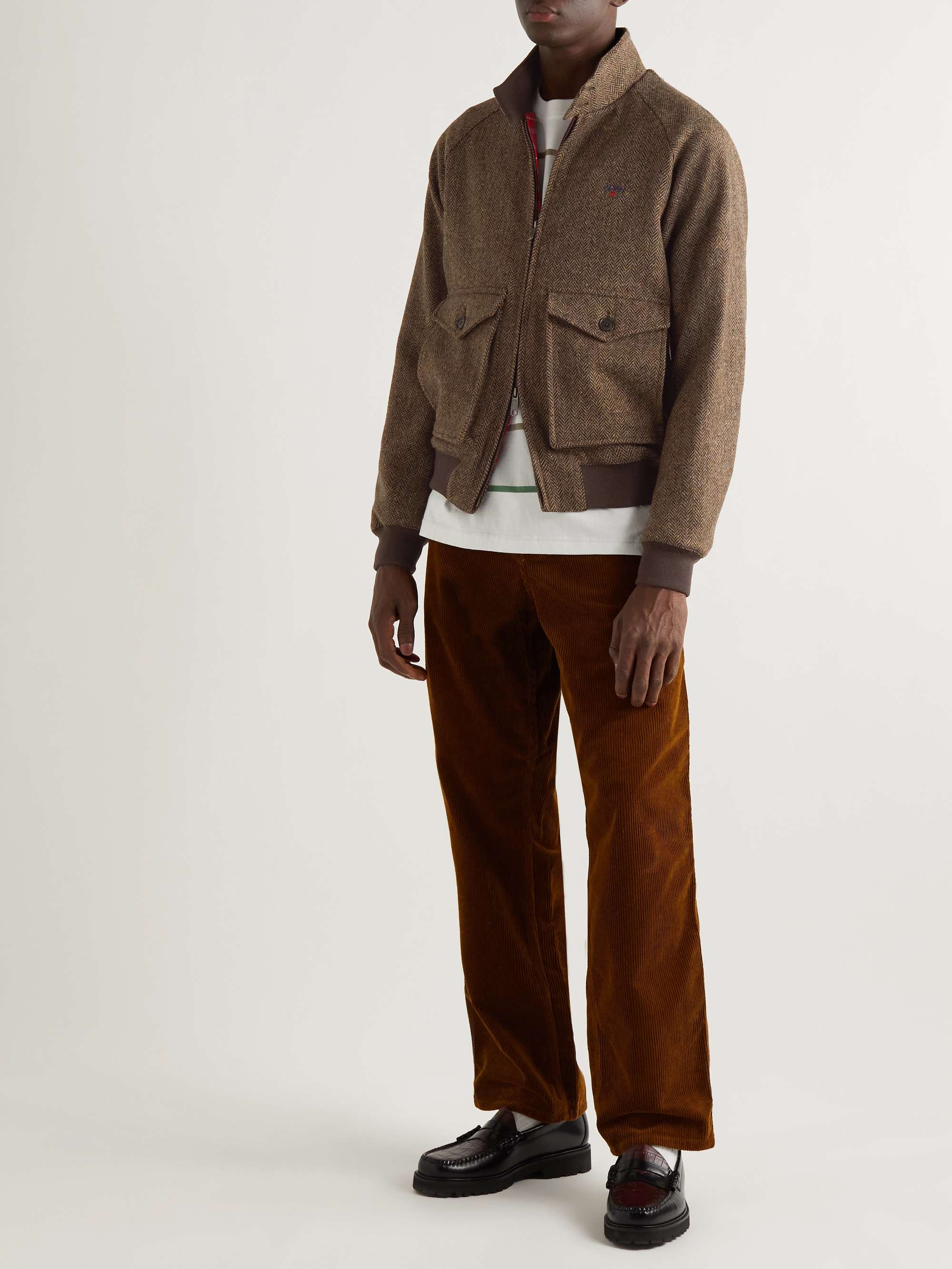 BARACUTA + Noah G9 Herringbone Donegal Wool-Tweed Harrington Jacket