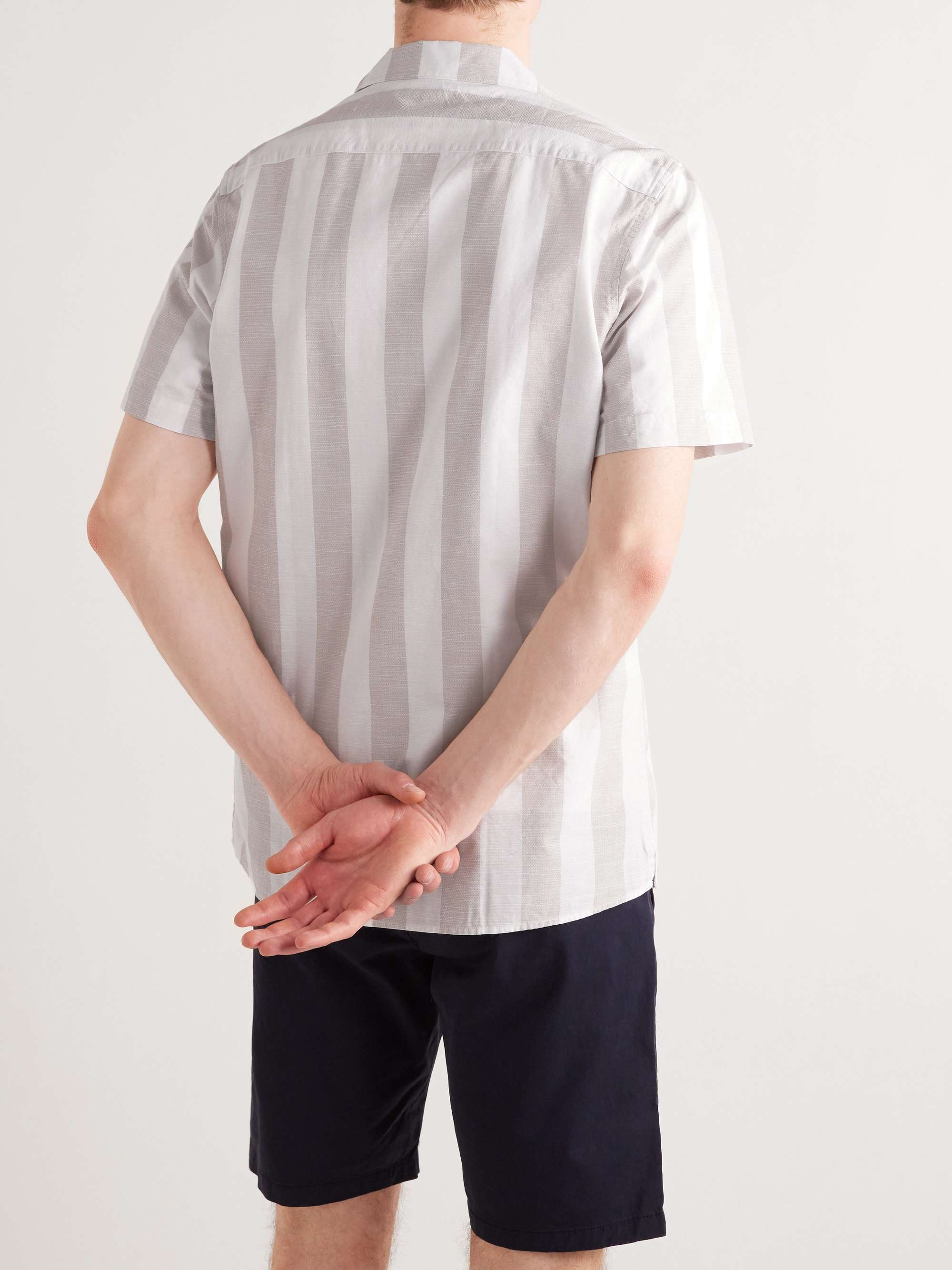 NN07 Miyagi Camp-Collar Logo-Embroidered Striped Cotton-Poplin Shirt