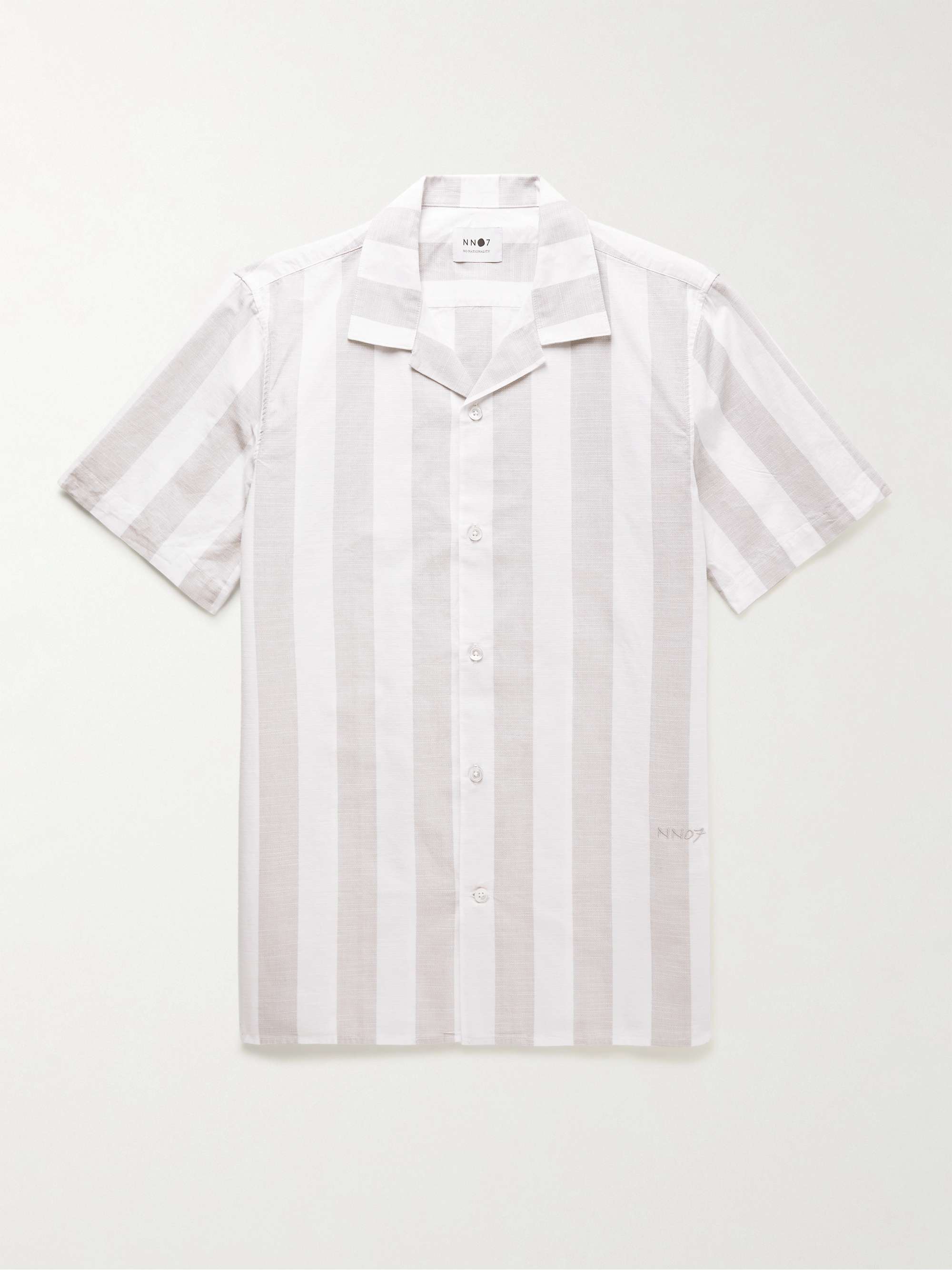 NN07 Miyagi Camp-Collar Logo-Embroidered Striped Cotton-Poplin Shirt
