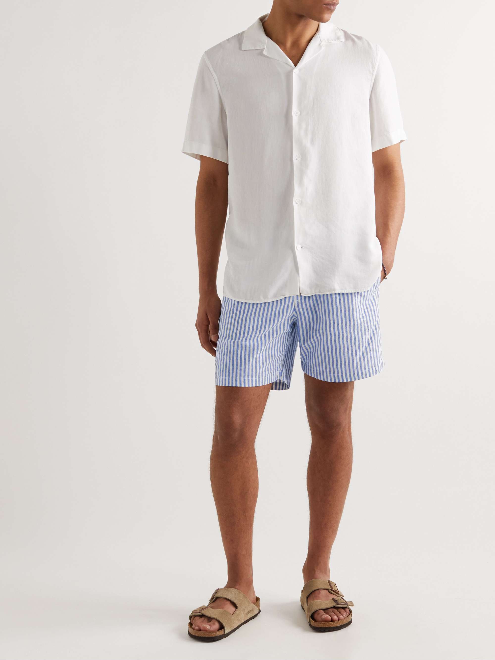 NN07 Gregor Straight-Leg Striped Cotton-Blend Seersucker Drawstring Shorts