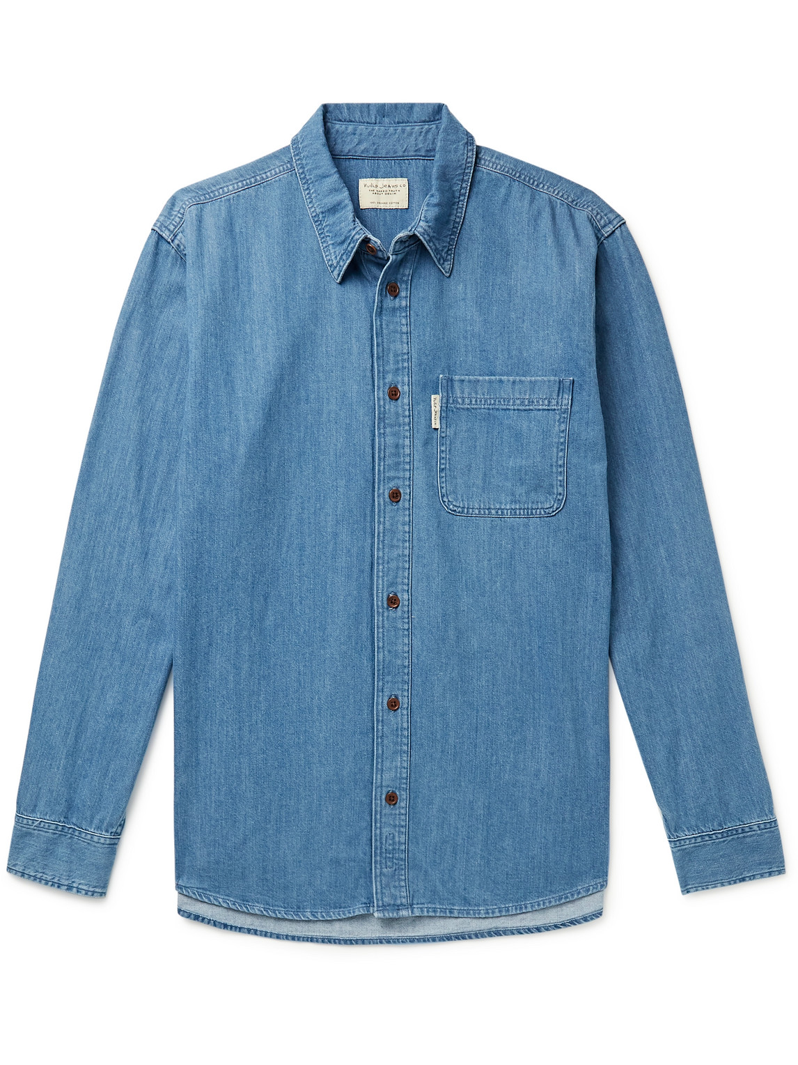 nudie jeans - hebbe humble organic denim shirt - men - blue - xs