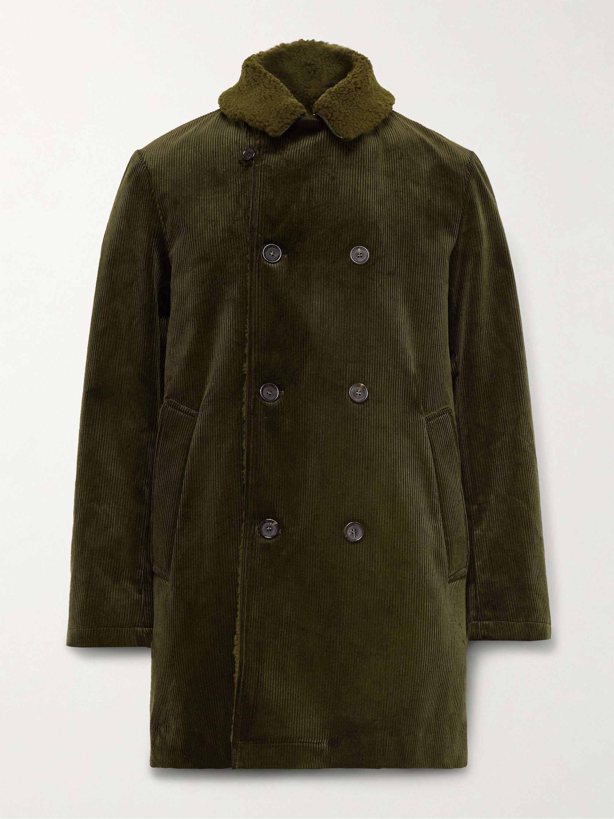 OLIVER SPENCER Newington Double-Breasted Faux Shearling-Lined Cotton-Corduroy Coat