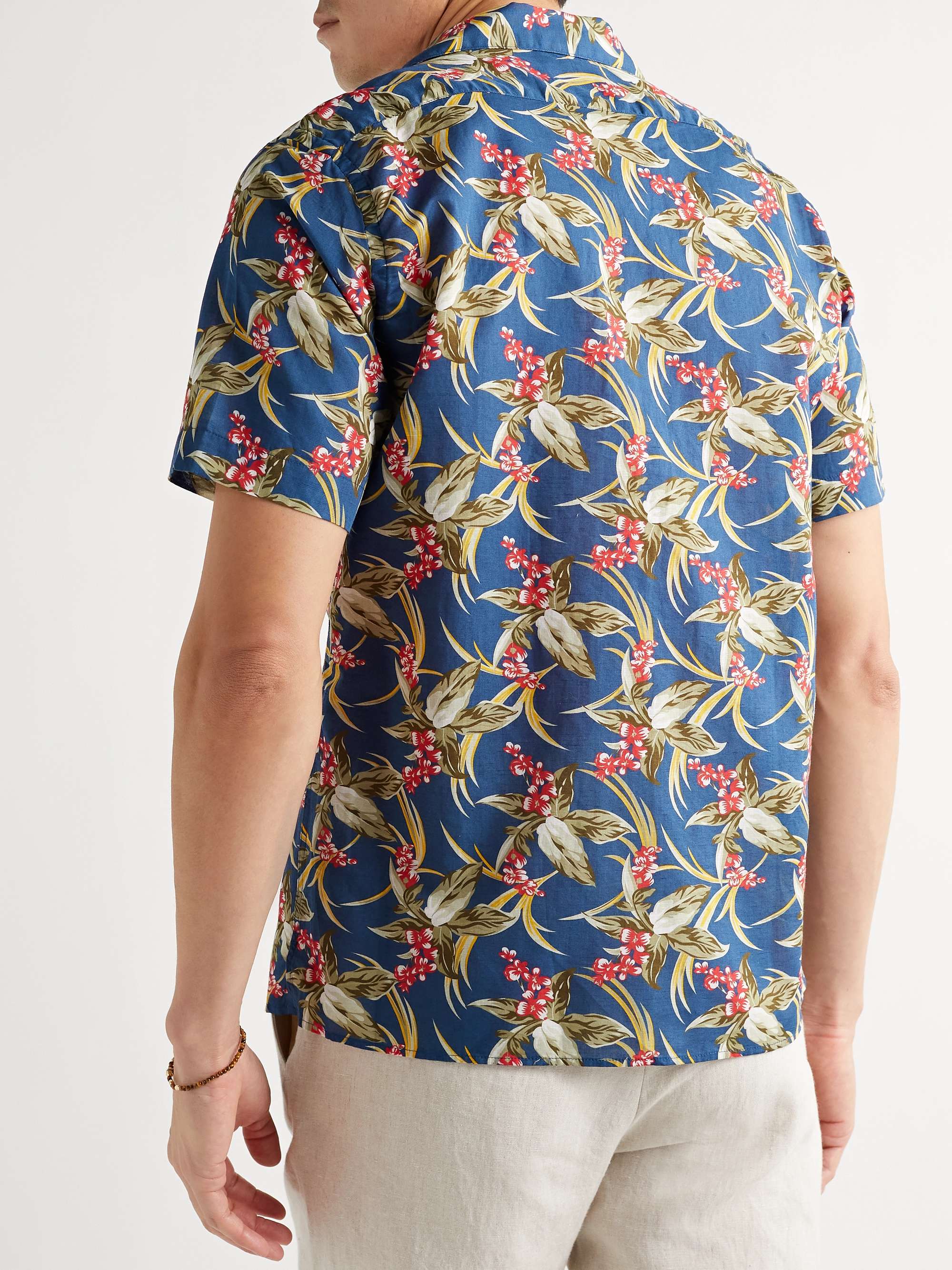 HARTFORD Slam Convertible-Collar Floral-Print Cotton and Linen-Blend Shirt